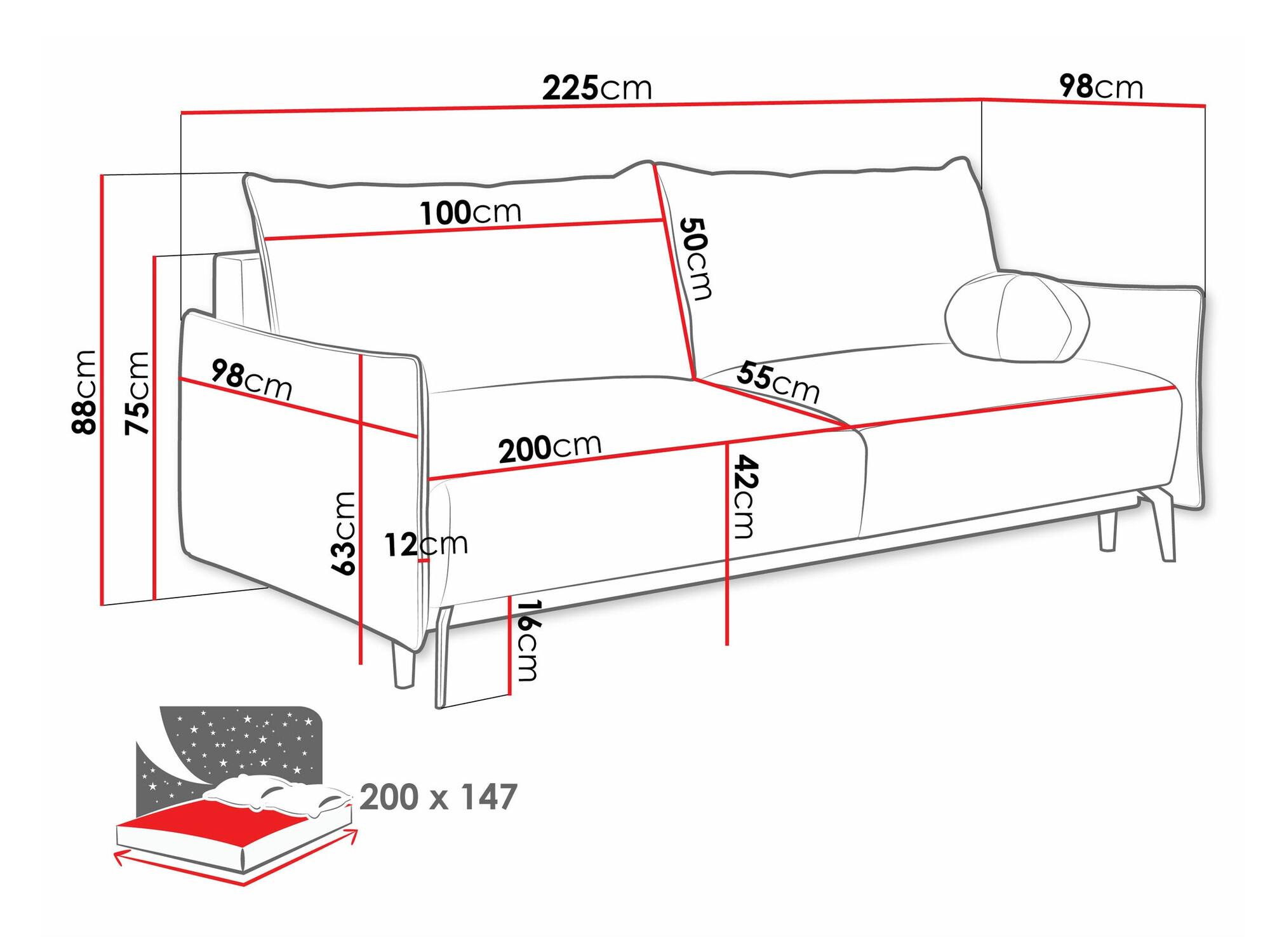 Sofa bed Columbus 216 (Velo 627)
