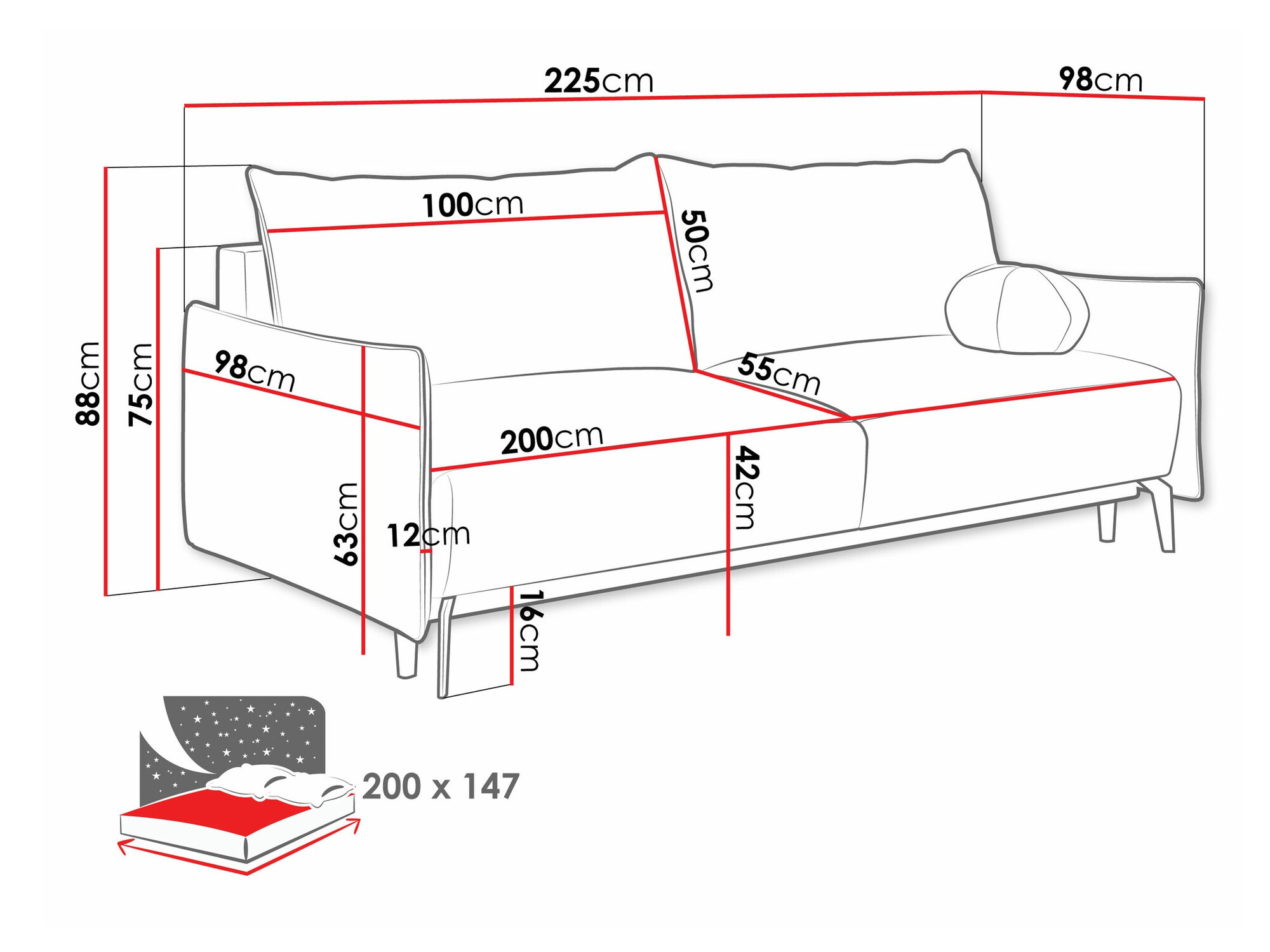 Sofa bed Columbus 216 (Velo 633)