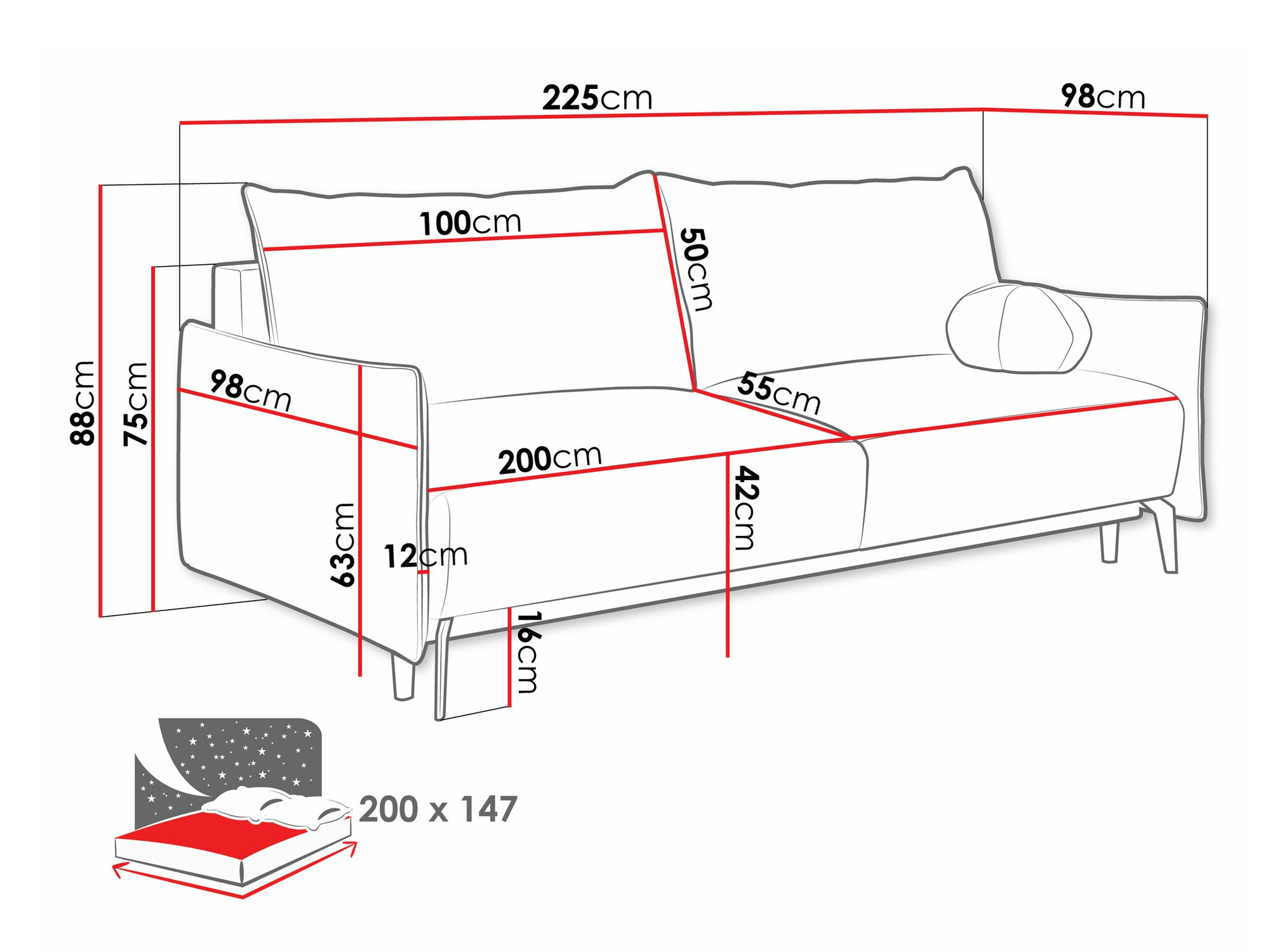 Sofa bed Columbus 216 (Velo 636)