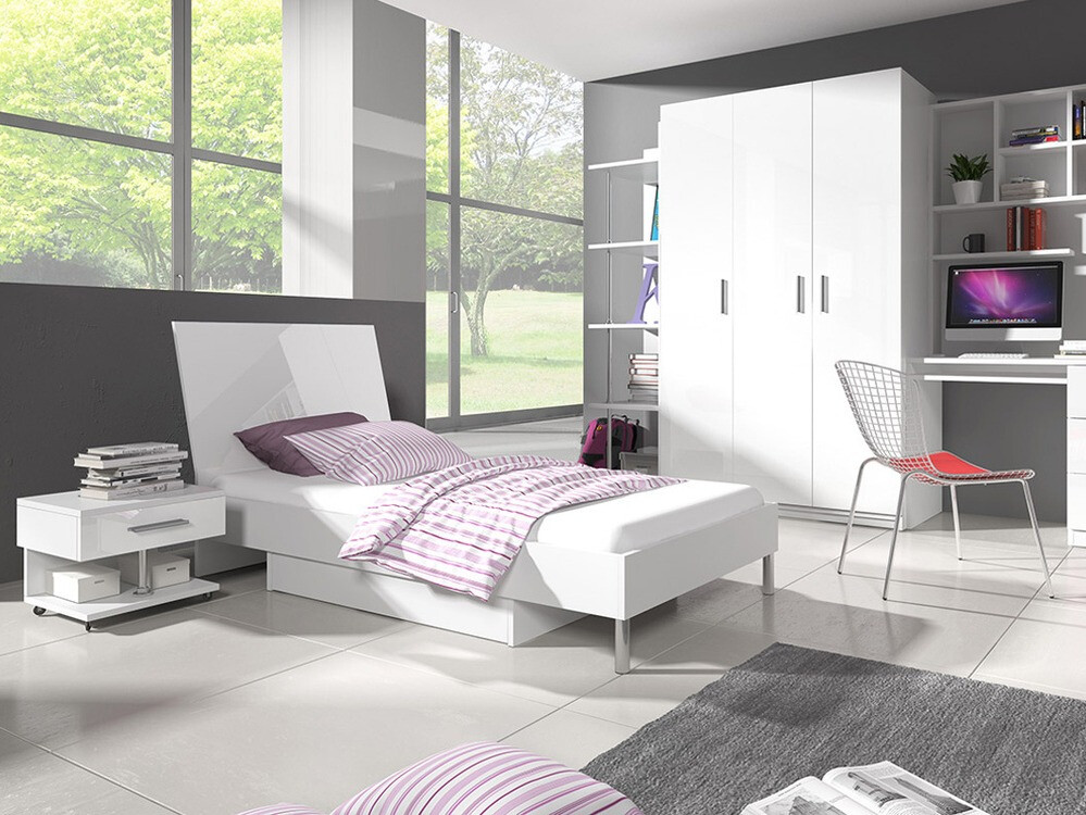 Bedside table Campus (White + Glossy white)
