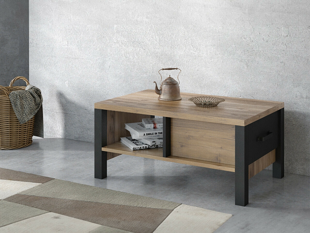 Coffee table Tornua 107 (Dark spruce + Matte black)
