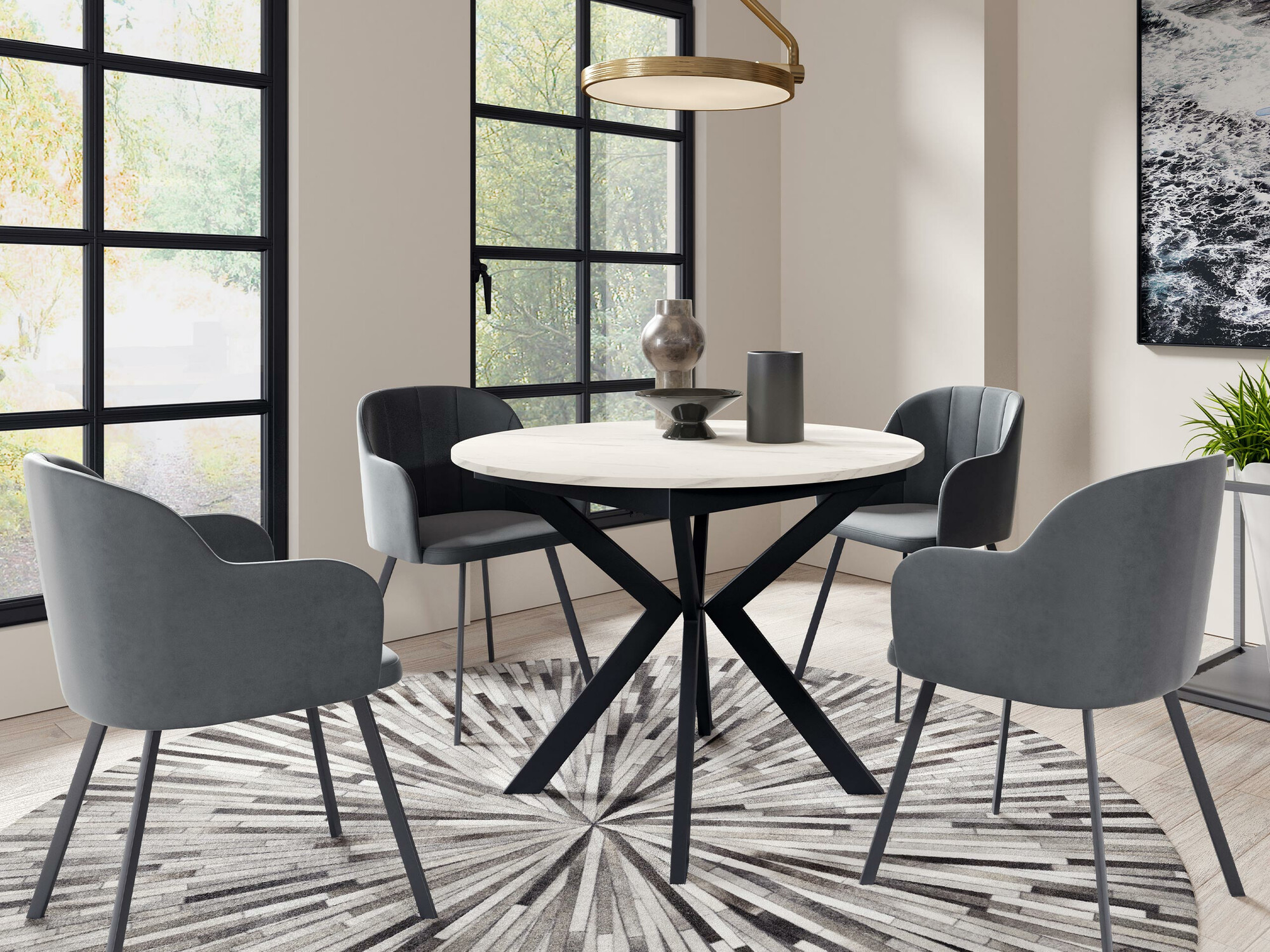 Table Oswego 112 (Black + White marble)