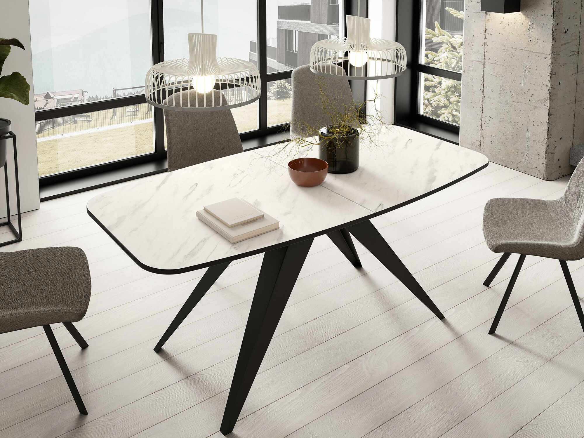 Table Oswego 115 (Black + White marble)