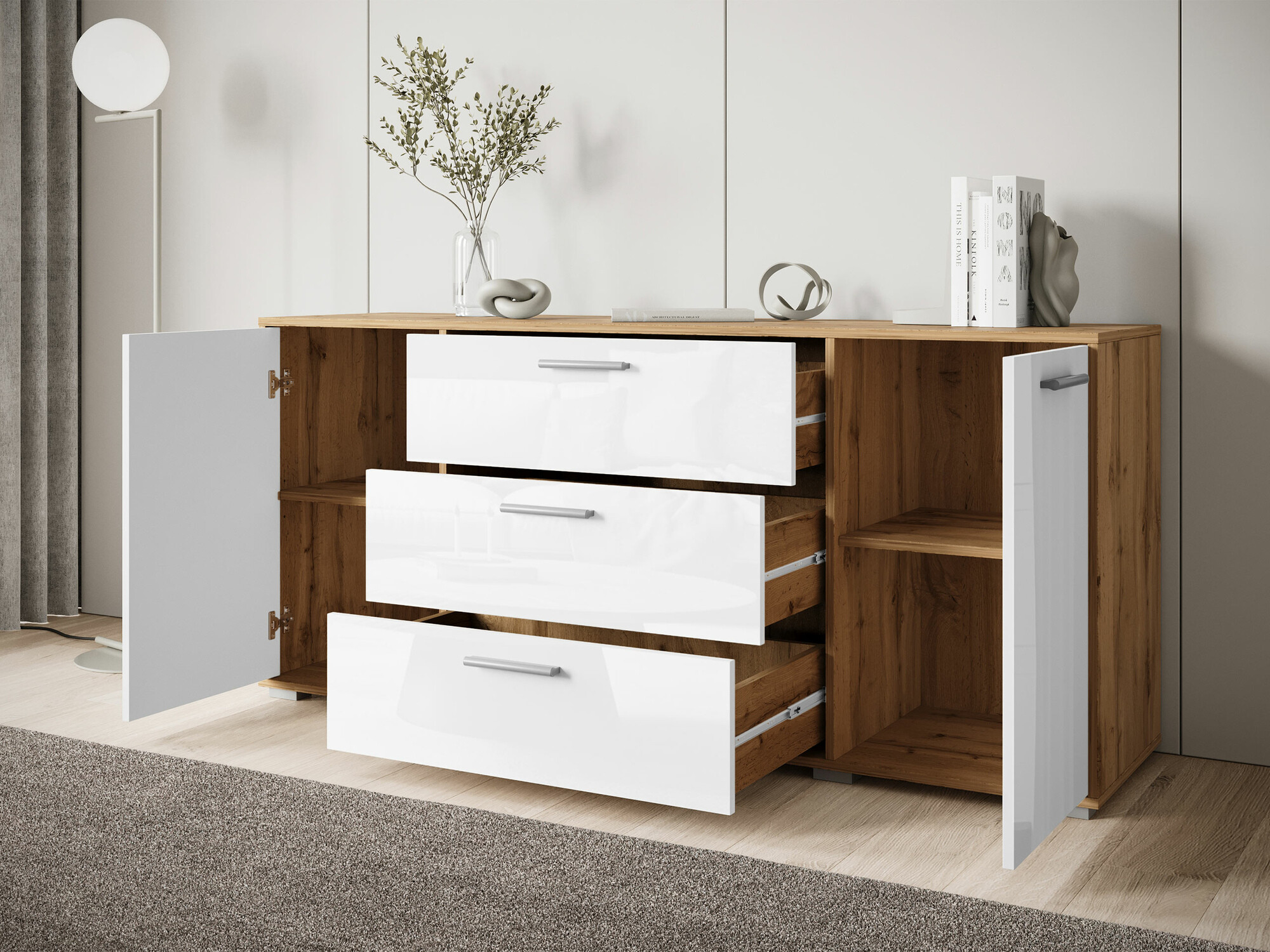 Chest of drawers Sarasota 174 (Black + Wotan Oak)