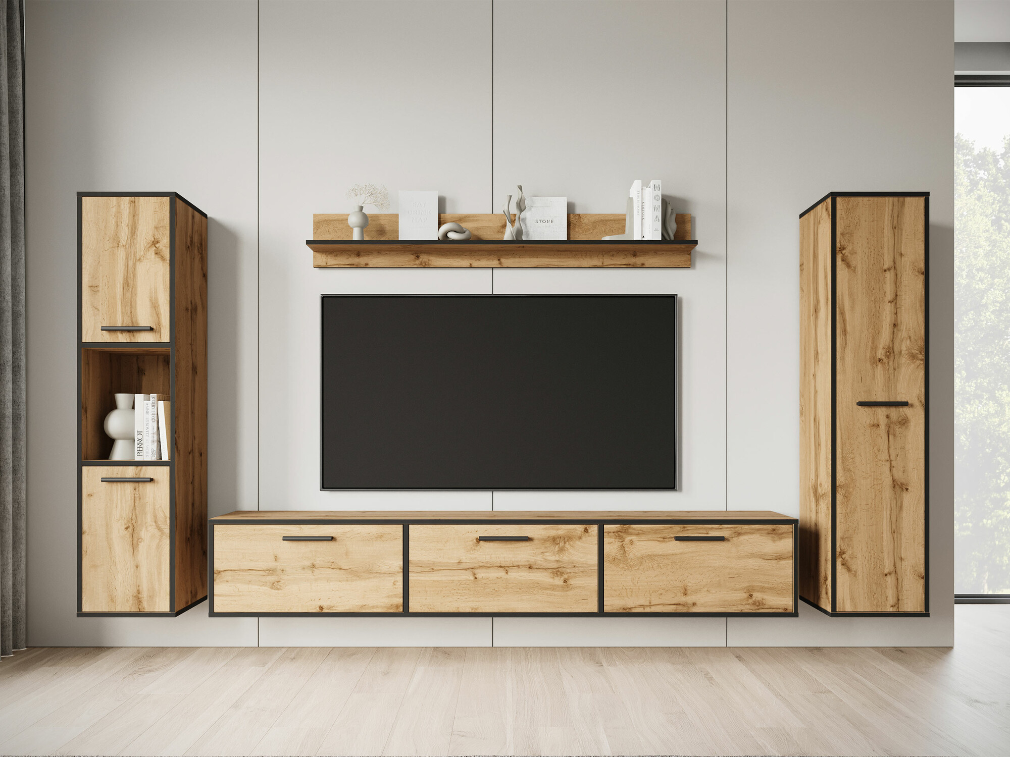 Living room set Sarasota 175 (Black + Wotan Oak)
