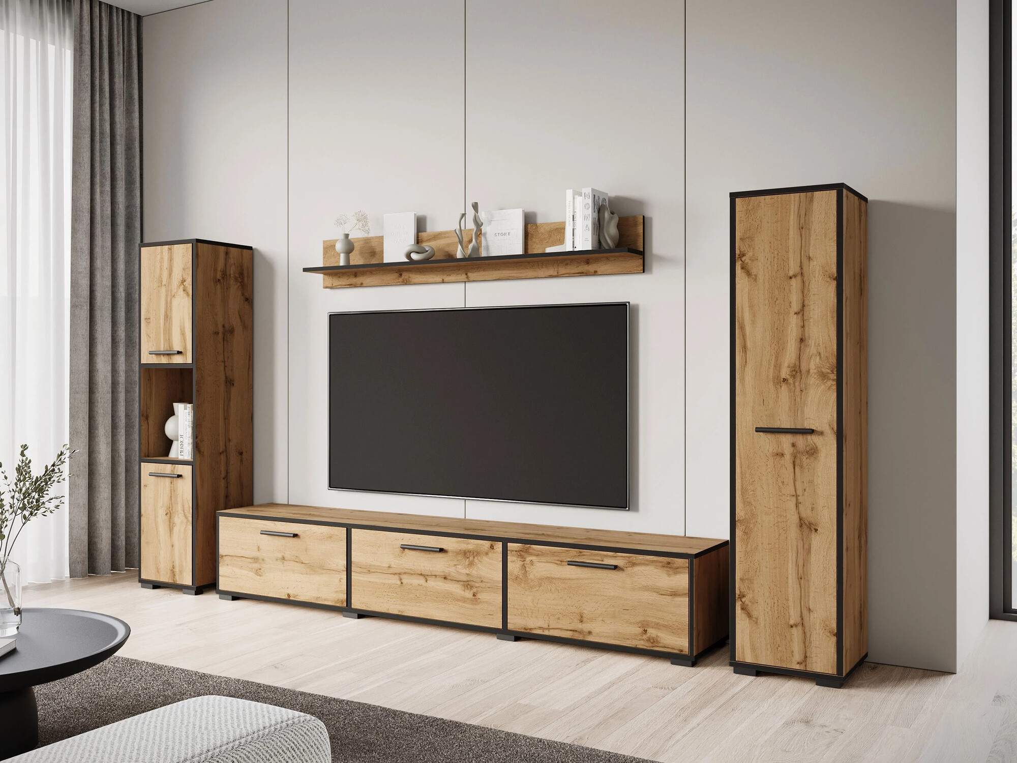 Living room set Sarasota 175 (Black + Wotan Oak)