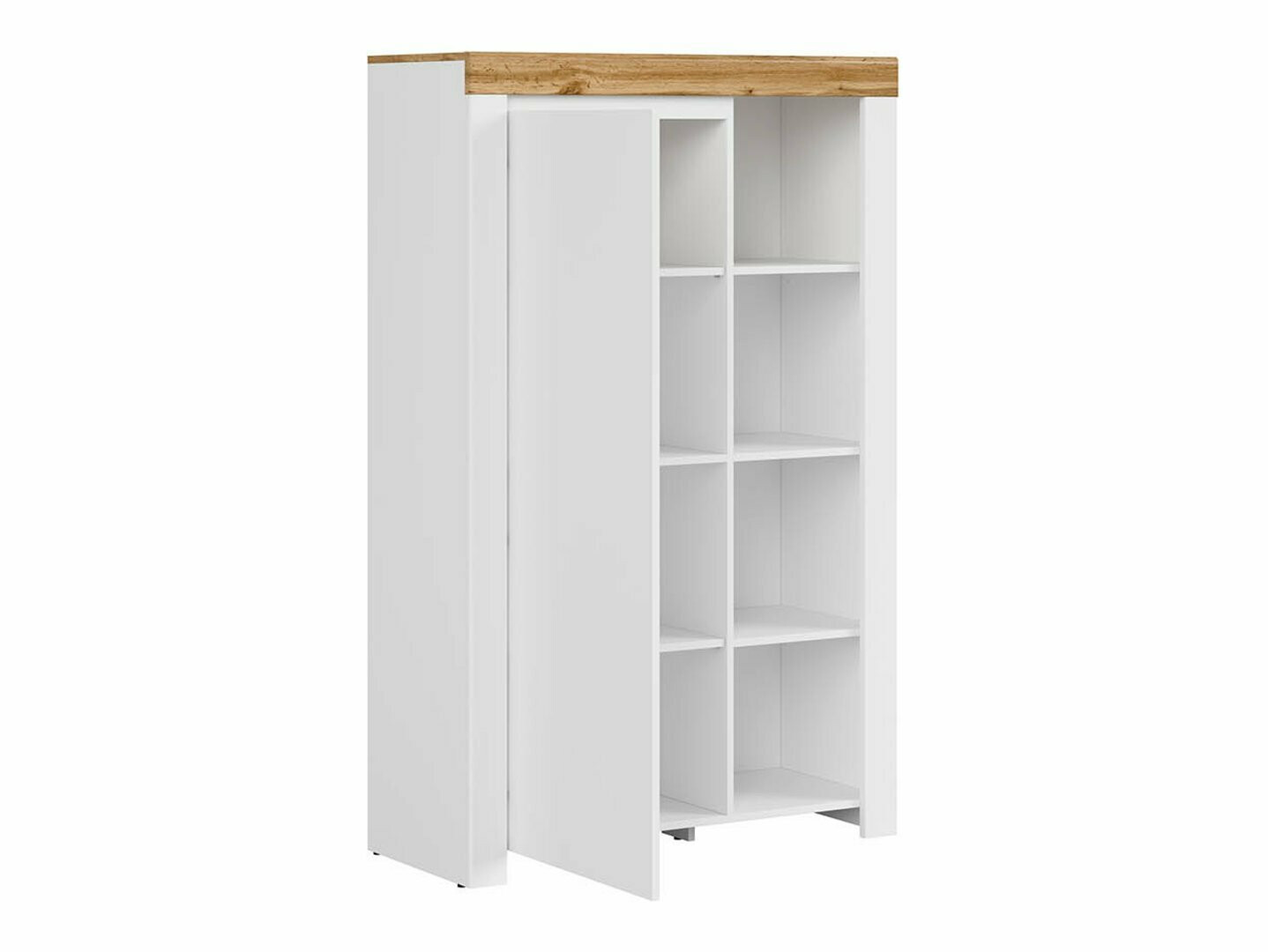 Bookcase Sonsoru 132 (White + Glossy white + Wotan Oak)