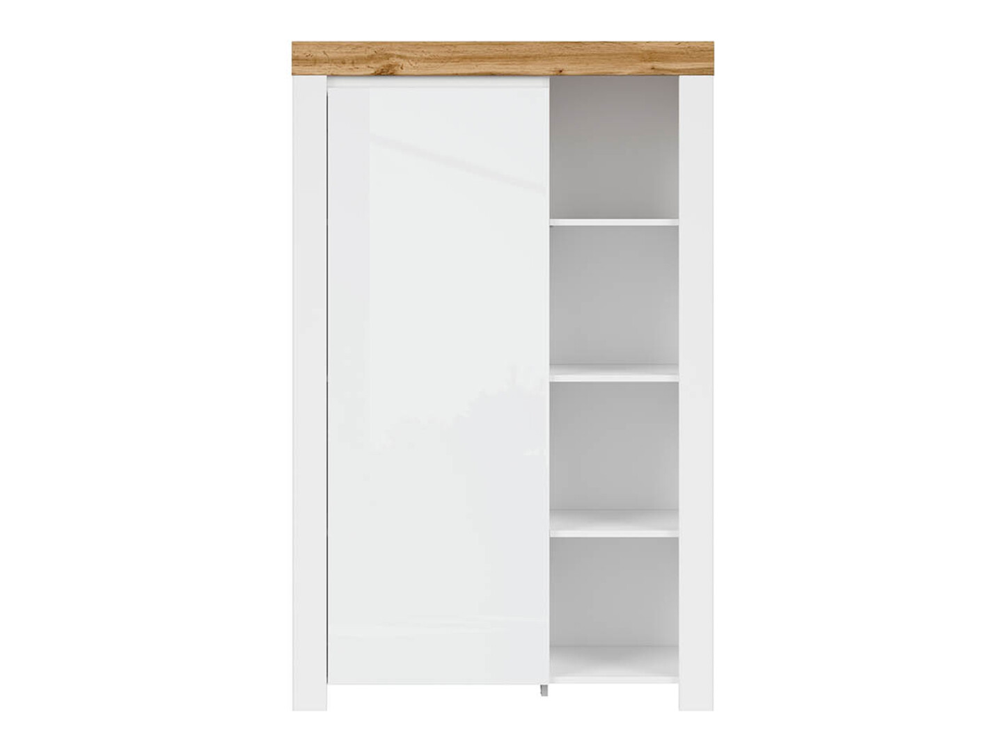 Bookcase Sonsoru 132 (White + Glossy white + Wotan Oak)