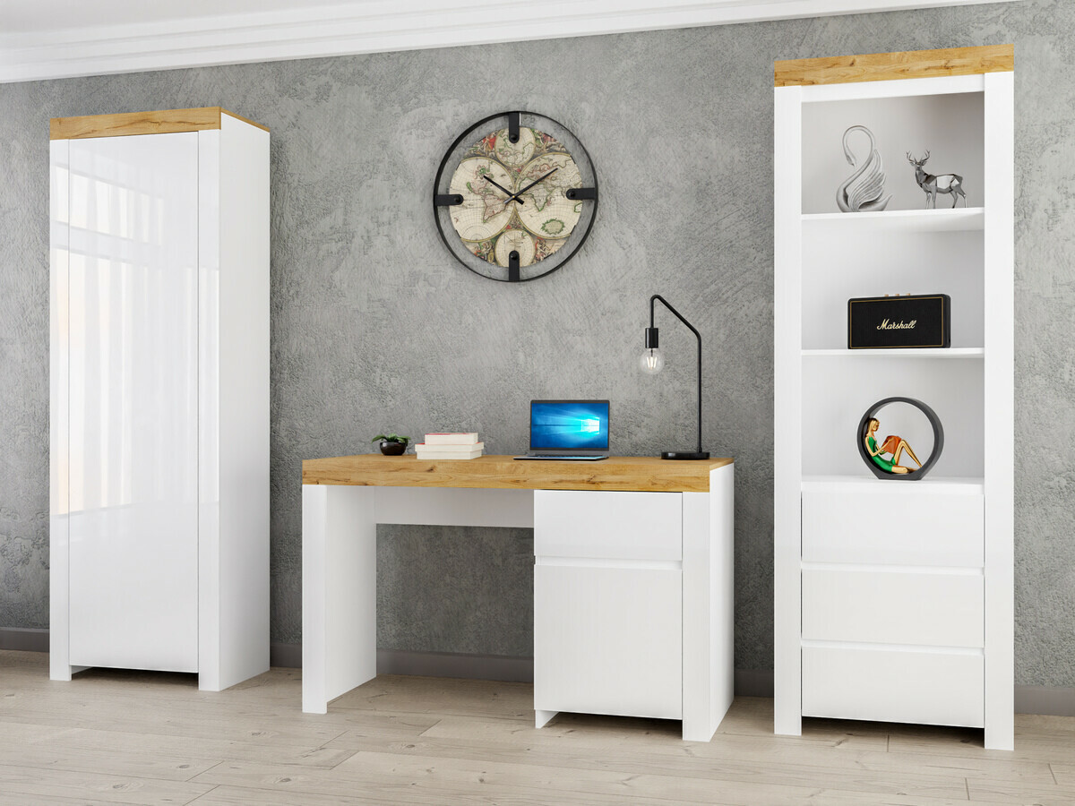 Desk Sonsoru 130 (White + Glossy white + Wotan Oak)