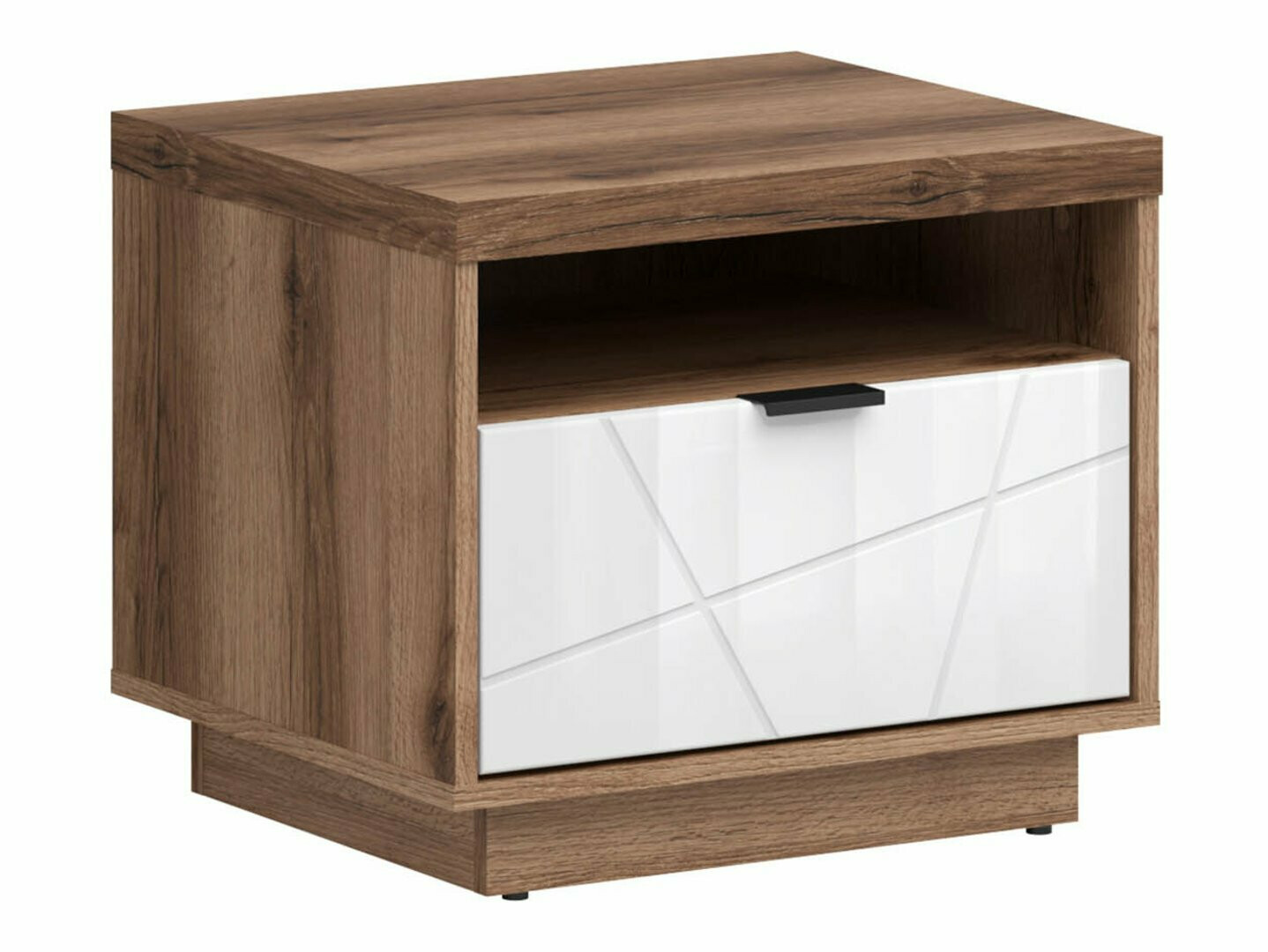 Bedside table Fivale 115 (Dark Delano oak + Glossy white)