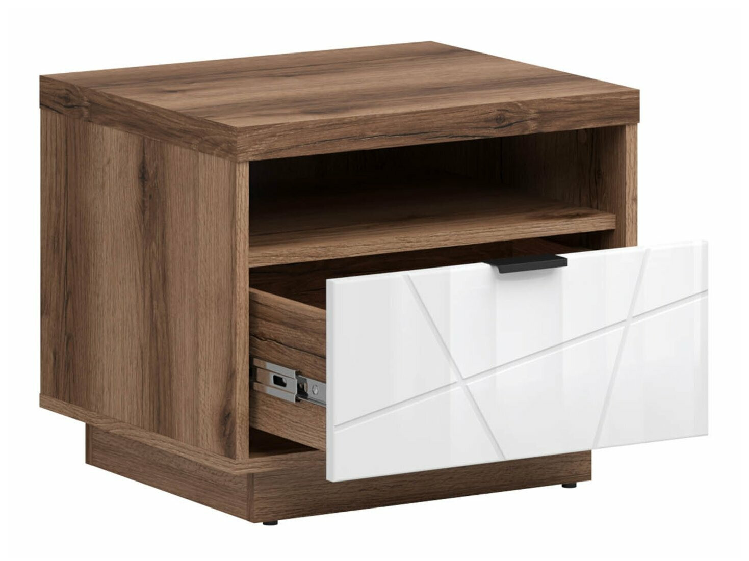 Bedside table Fivale 115 (Dark Delano oak + Glossy white)