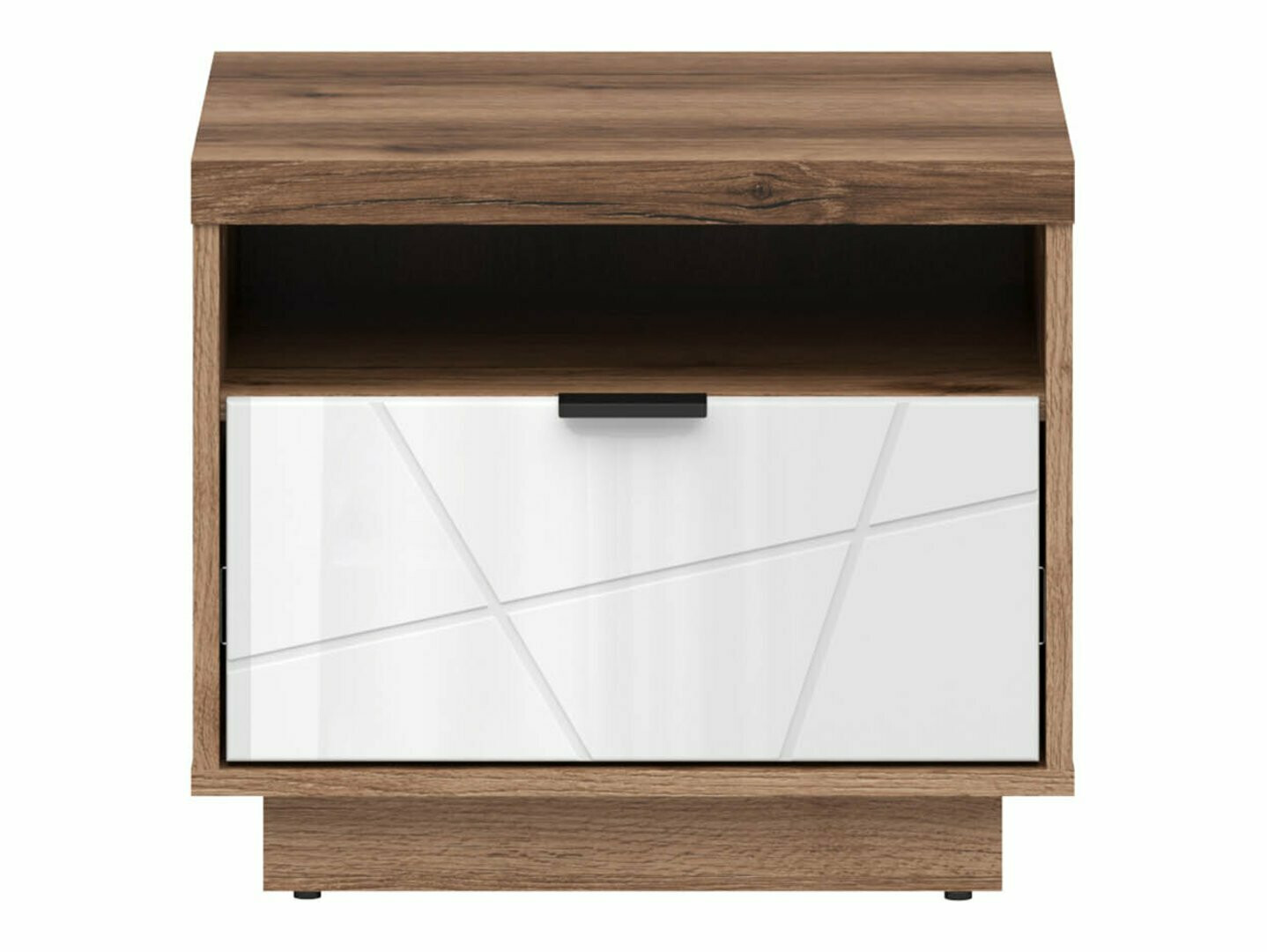 Bedside table Fivale 115 (Dark Delano oak + Glossy white)