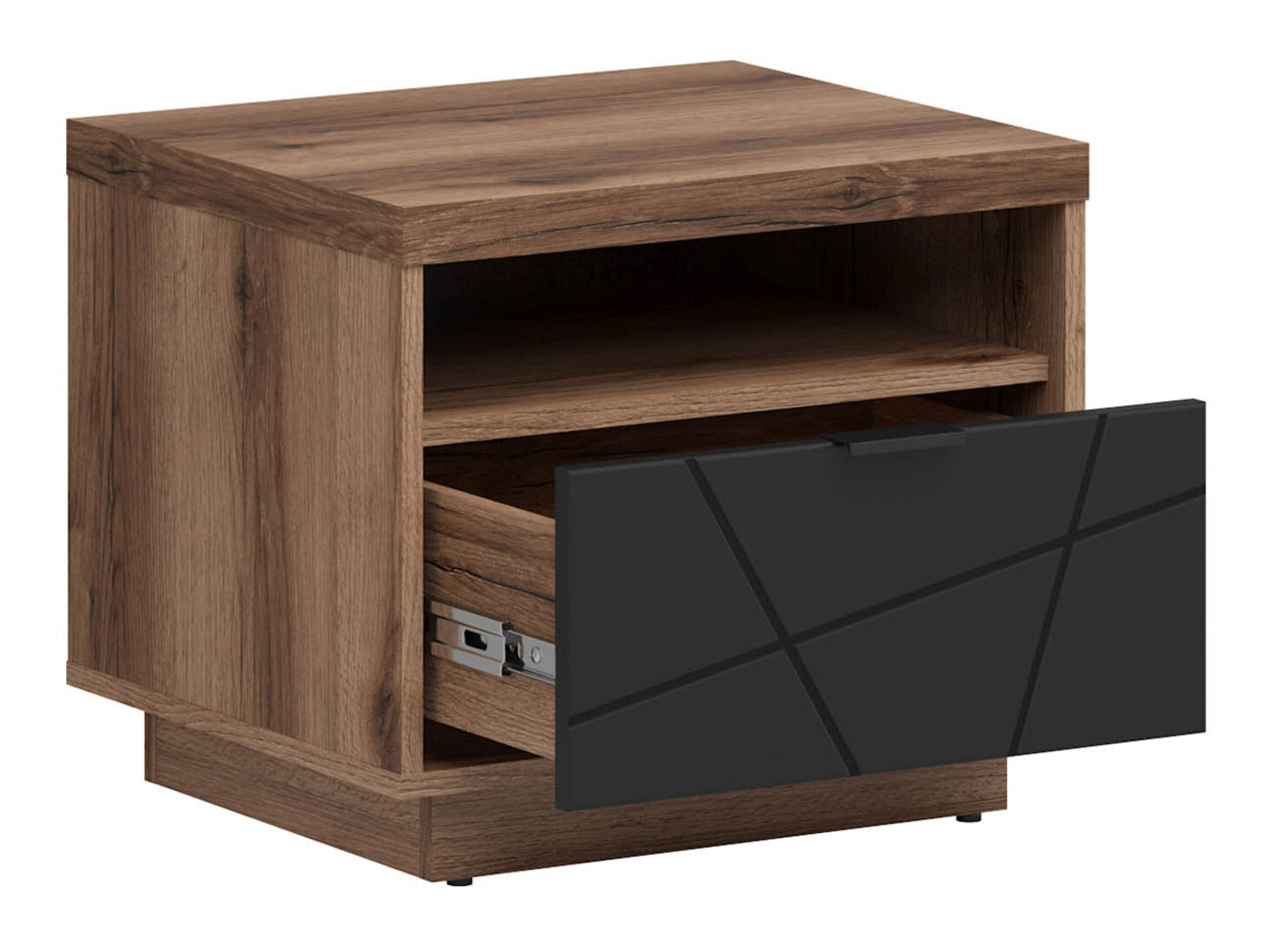 Bedside table Fivale 115 (Dark Delano oak + Matte black)