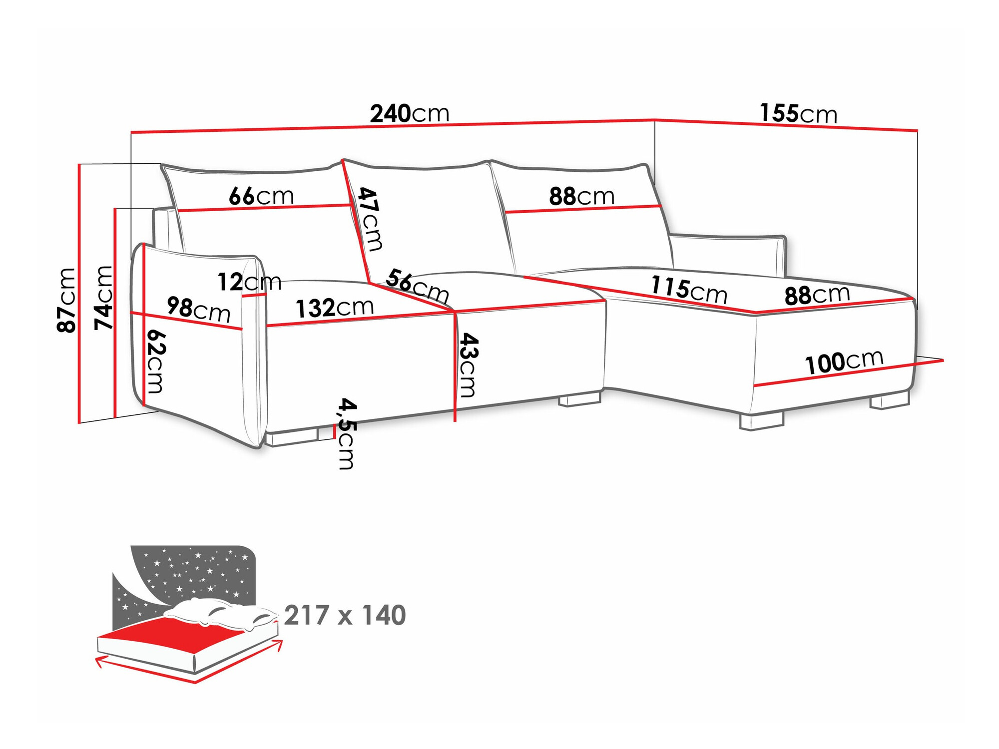 Corner sofa Columbus 226 (Soul 10)