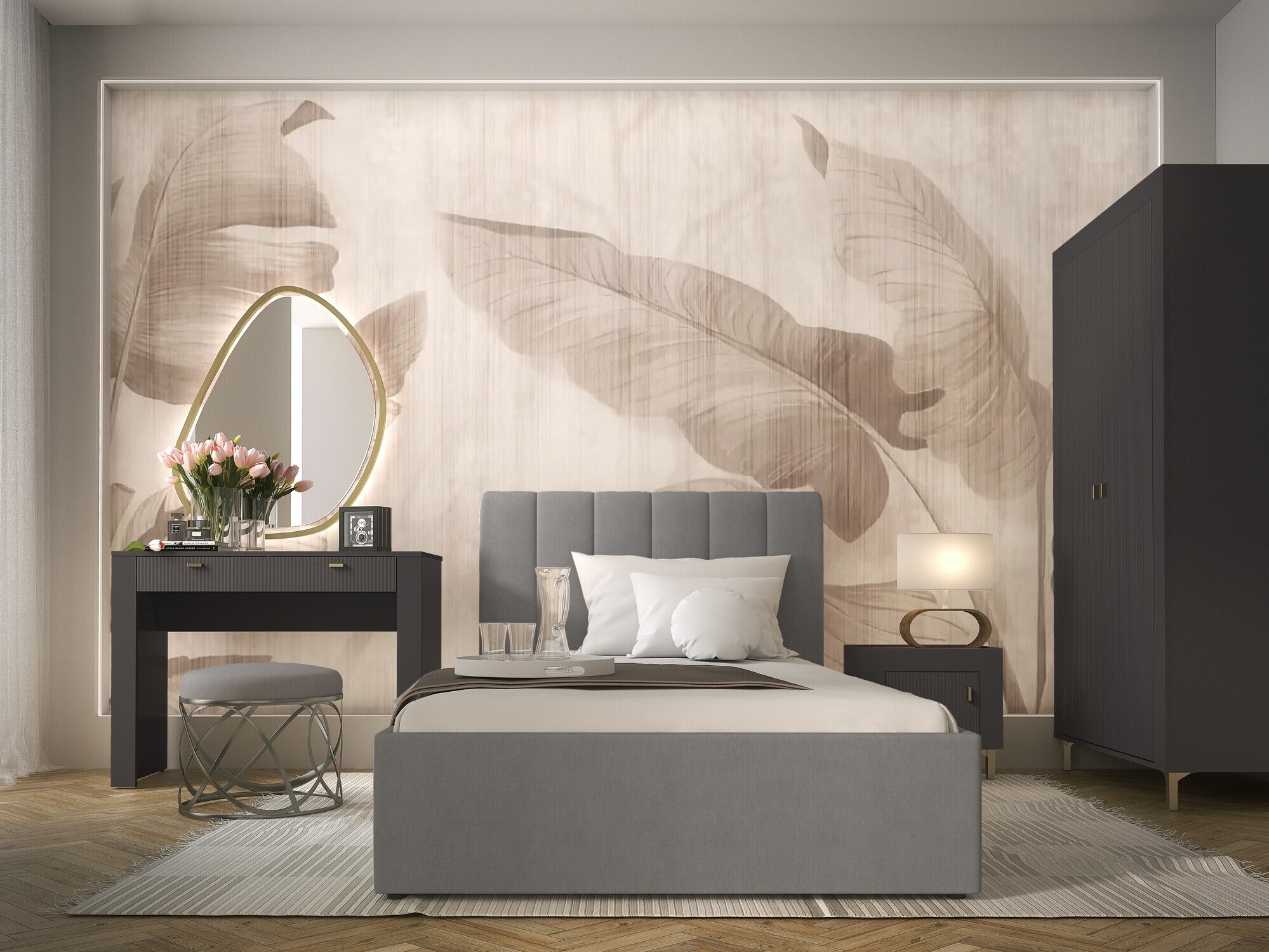 Bedroom set Mormavu 112 (Matte black + Grey)