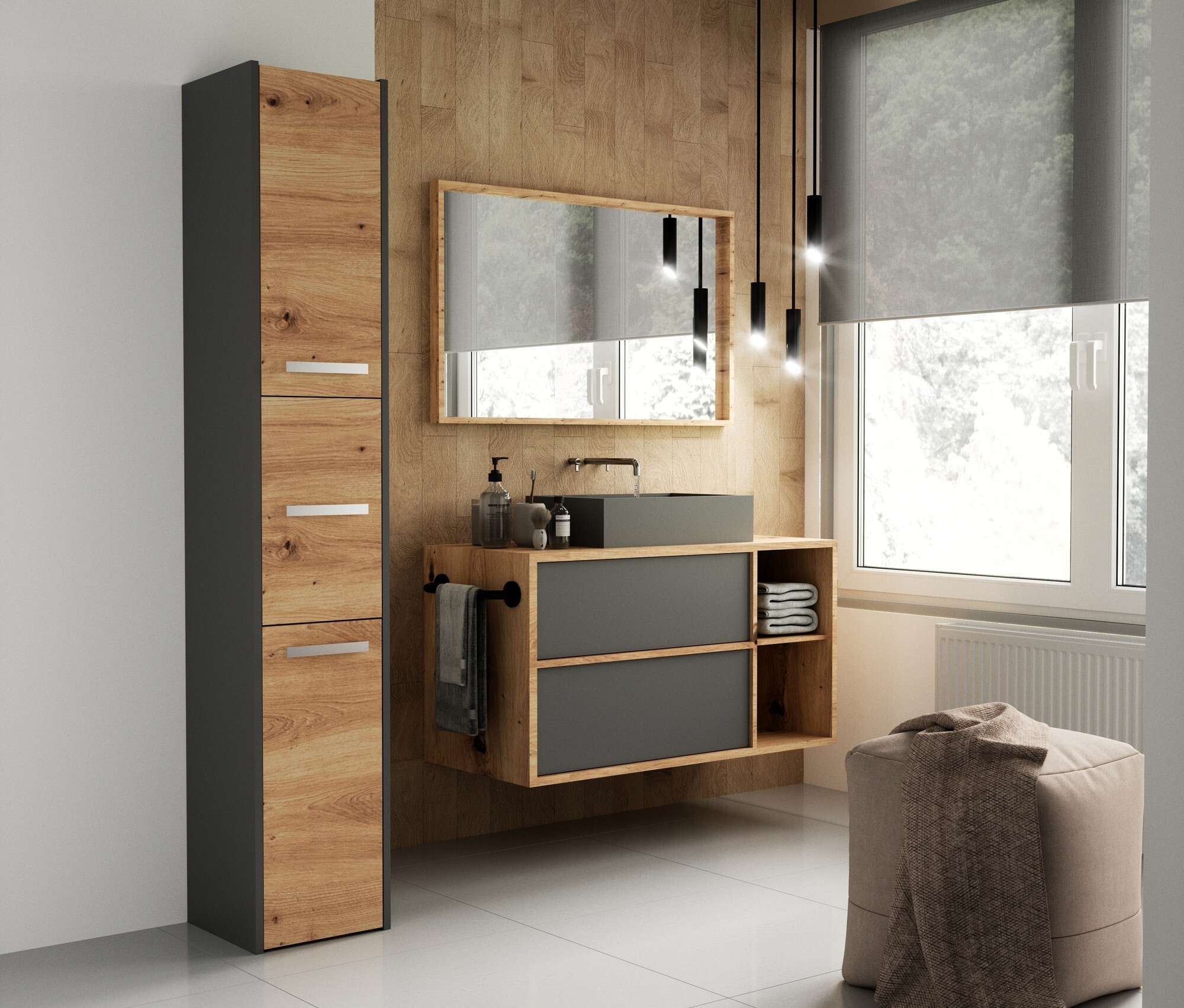 Standing bathroom cabinet Mandeville 249 (Anthracite + Artisan oak)