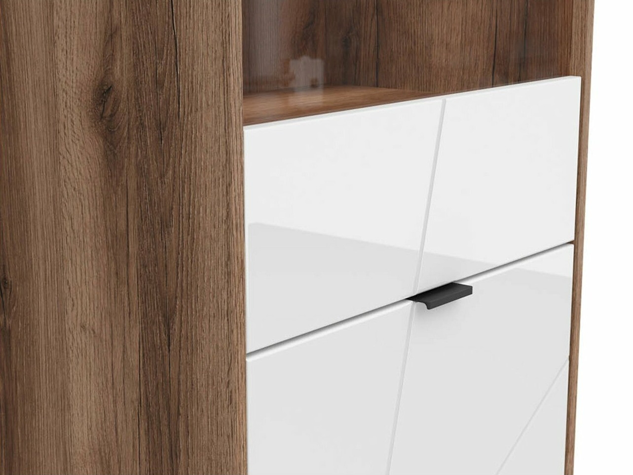 Bookcase Fivale 102 (Dark Delano oak + Glossy white)