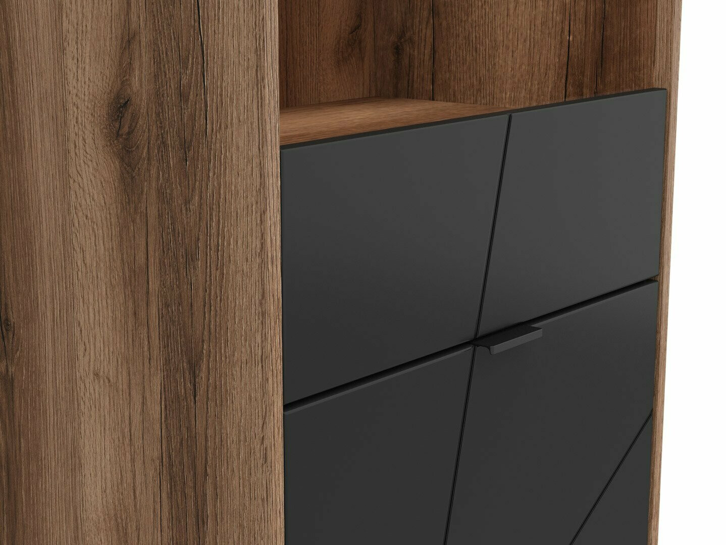 Bookcase Fivale 102 (Dark Delano oak + Matte black)