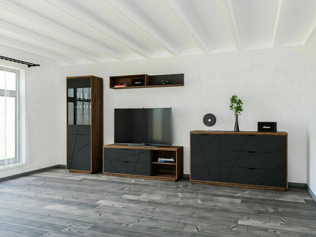 Bookcase Fivale 102 (Dark Delano oak + Matte black)