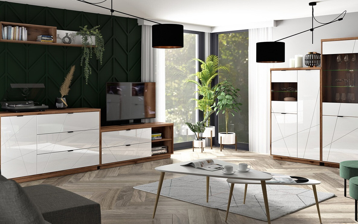 Bookcase Fivale 103 (Dark Delano oak + Glossy white)