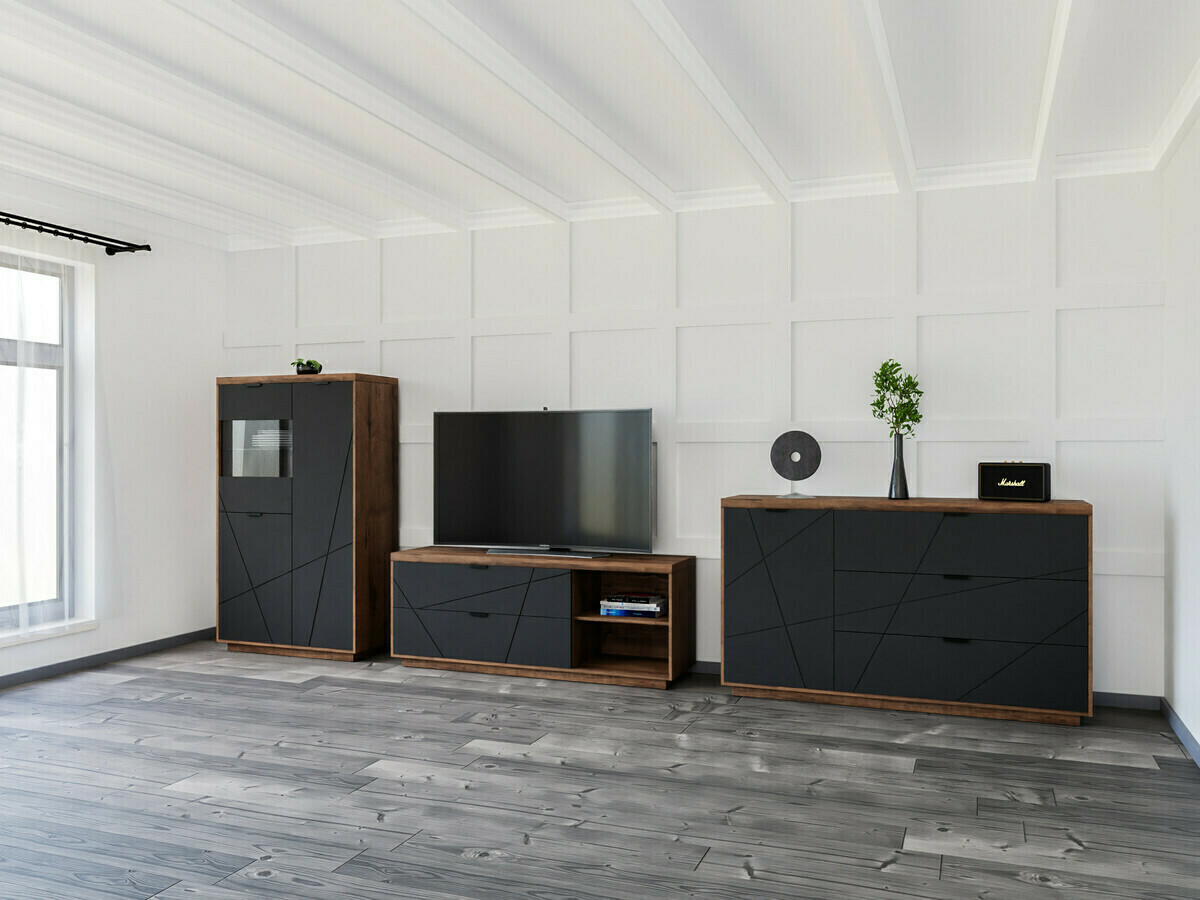 Bookcase Fivale 103 (Dark Delano oak + Matte black)