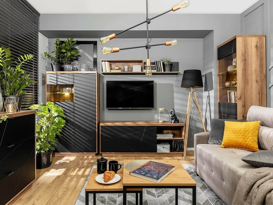 Bookcase Fivale 103 (Dark Delano oak + Matte black)