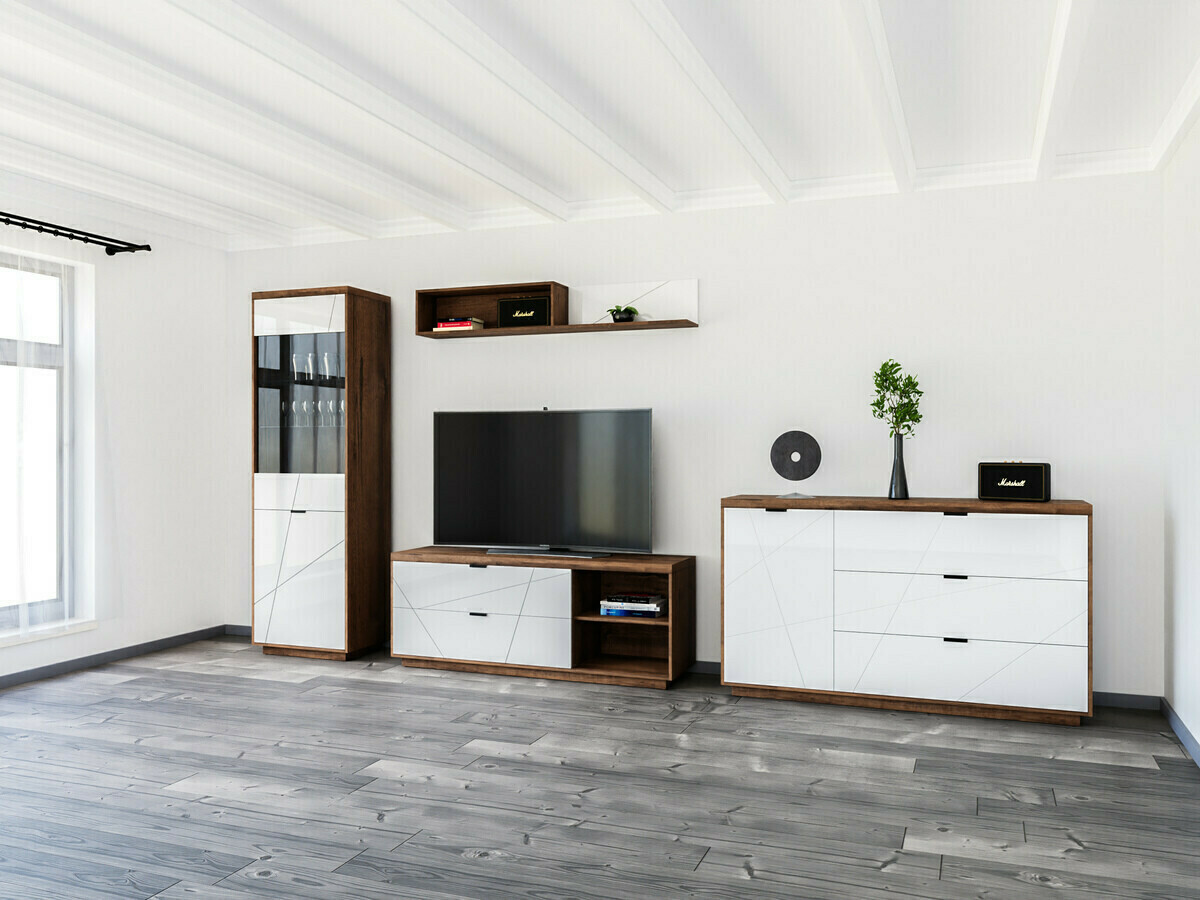 TV stand Fivale 104 (Dark Delano oak + Glossy white)