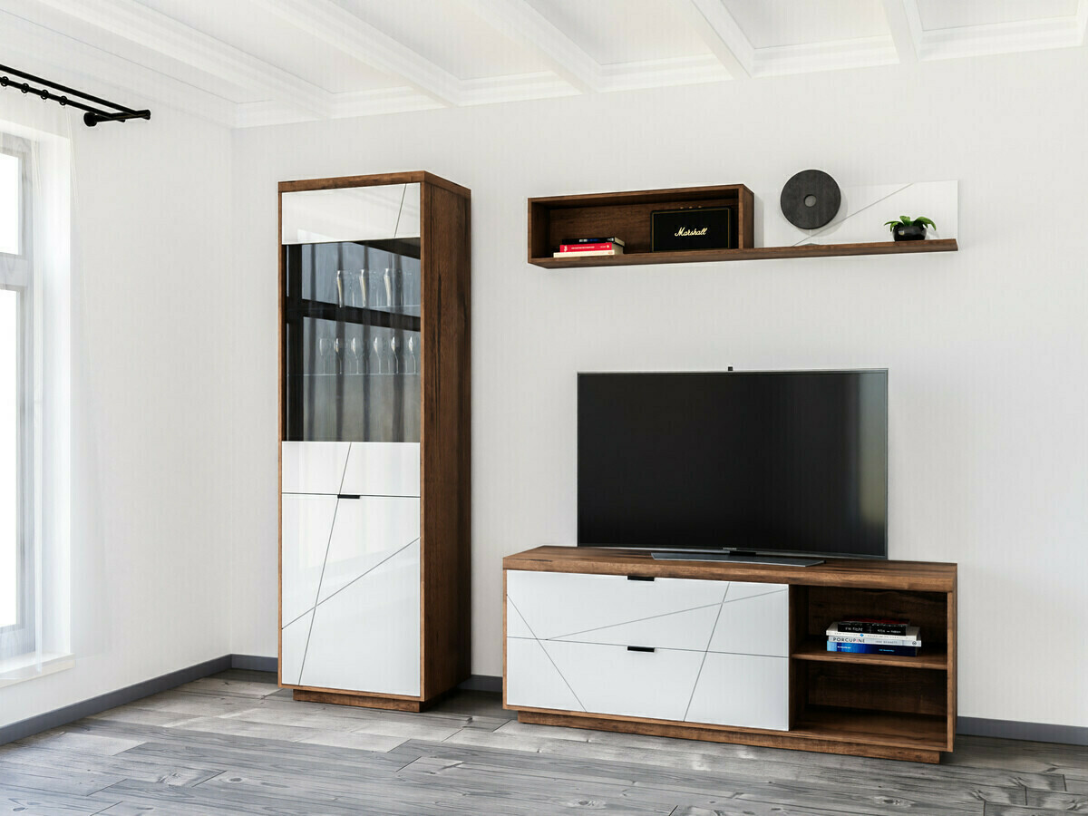 TV stand Fivale 104 (Dark Delano oak + Glossy white)