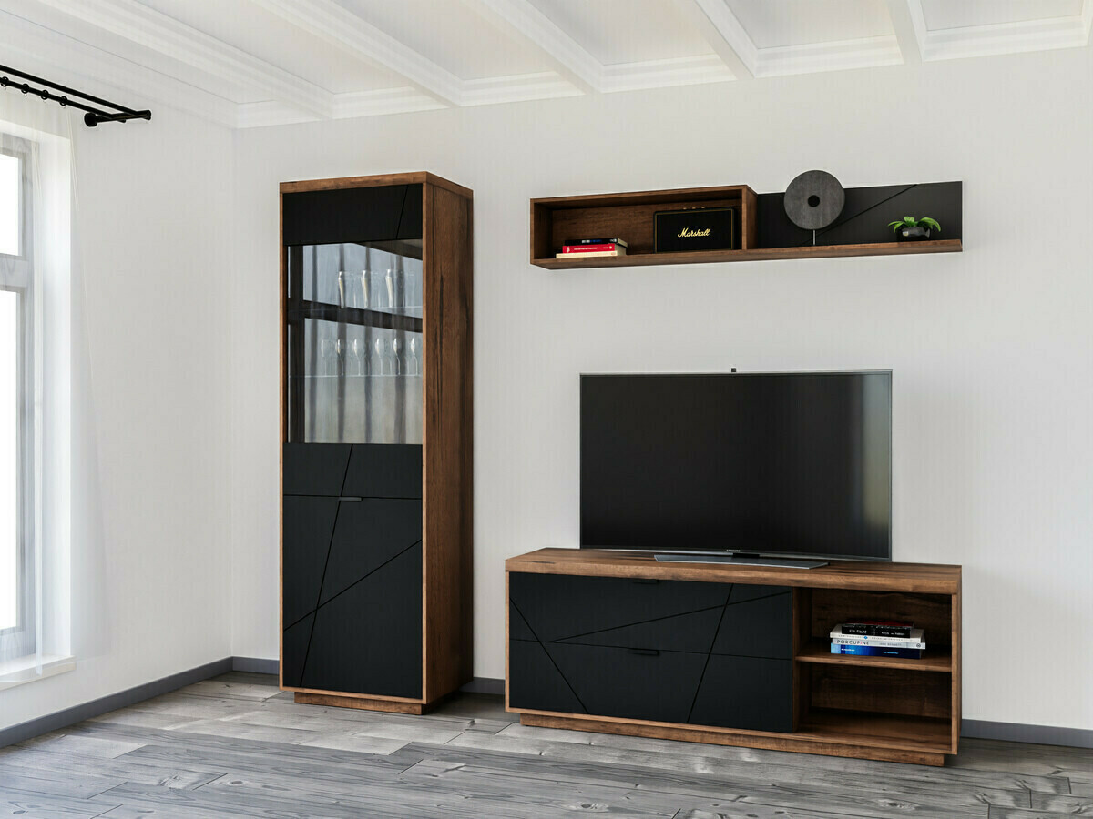 TV stand Fivale 104 (Dark Delano oak + Matte black)