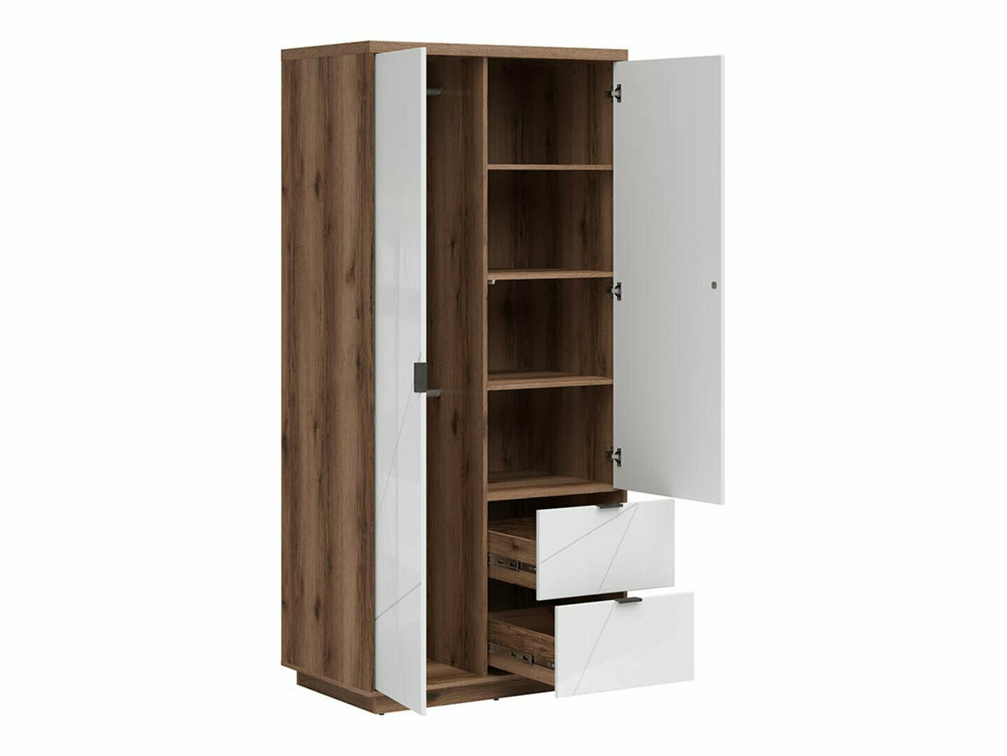 Wardrobe Fivale 105 (Glossy white + Dark Delano oak)