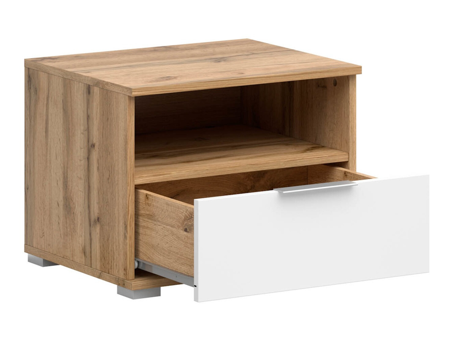 Bedside table Tivetra 114 (Wotan Oak + Glossy white)