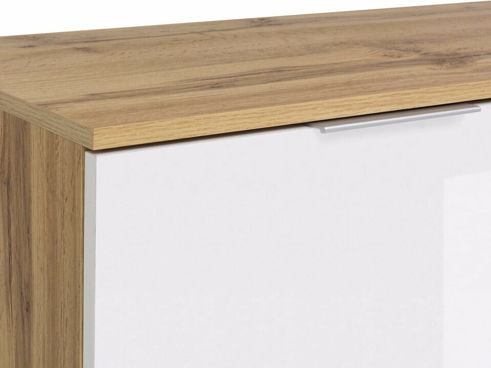 Bedside table Tivetra 114 (Wotan Oak + Glossy white)