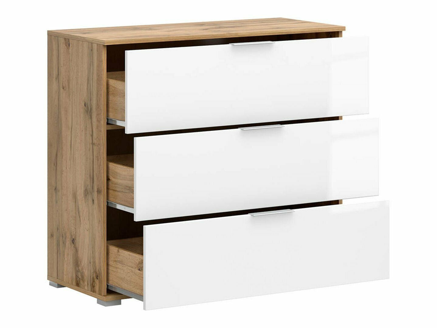 Chest of drawers Tivetra 102 (Wotan Oak + Glossy white)