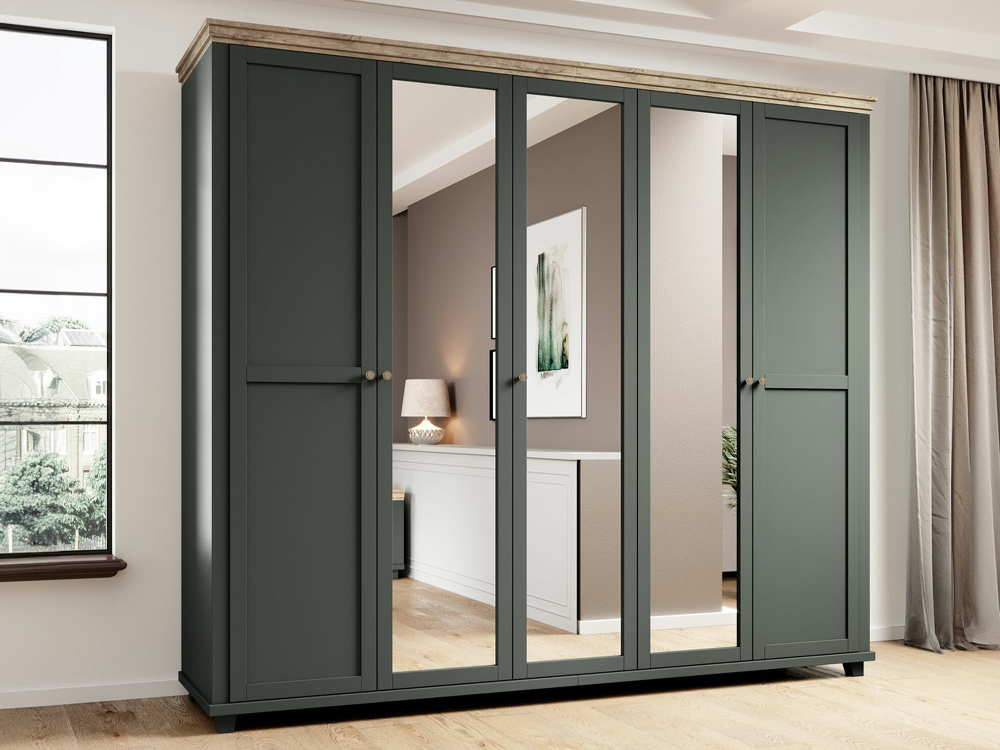 Wardrobe Tolnue 116 (Dark green + Lefkas oak)