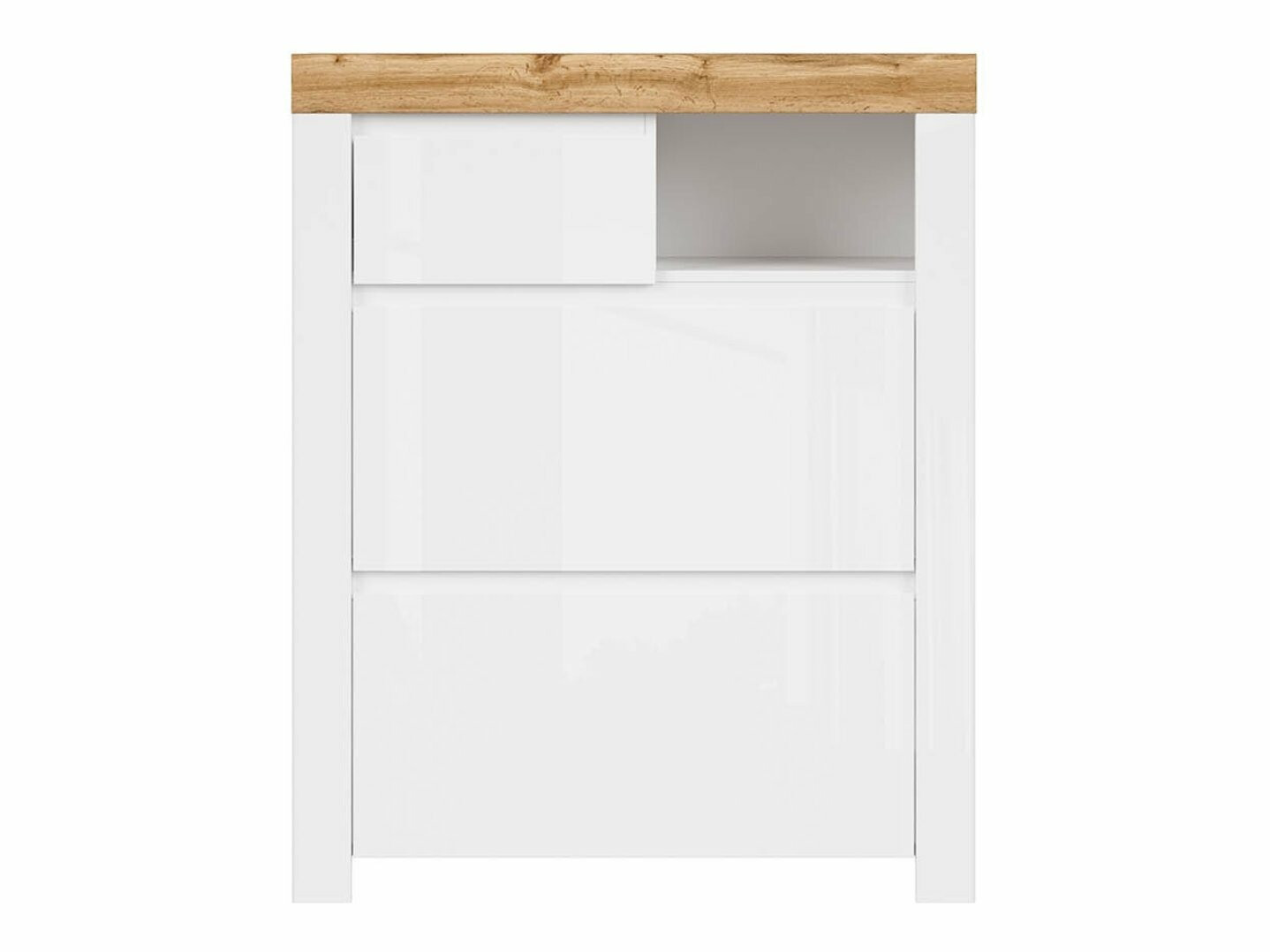 Shoe cabinet Sonsoru 119 (White + Glossy white + Wotan Oak)