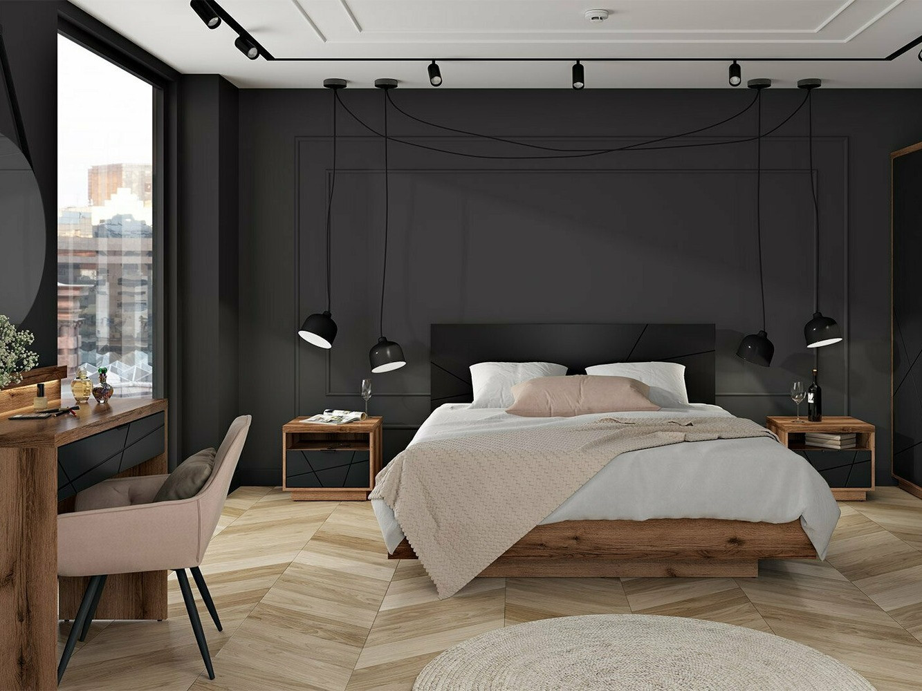 Bed Fivale 122 (Dark Delano oak + Matte black)