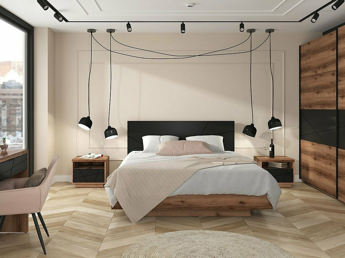 Bed Fivale 122 (Dark Delano oak + Matte black)