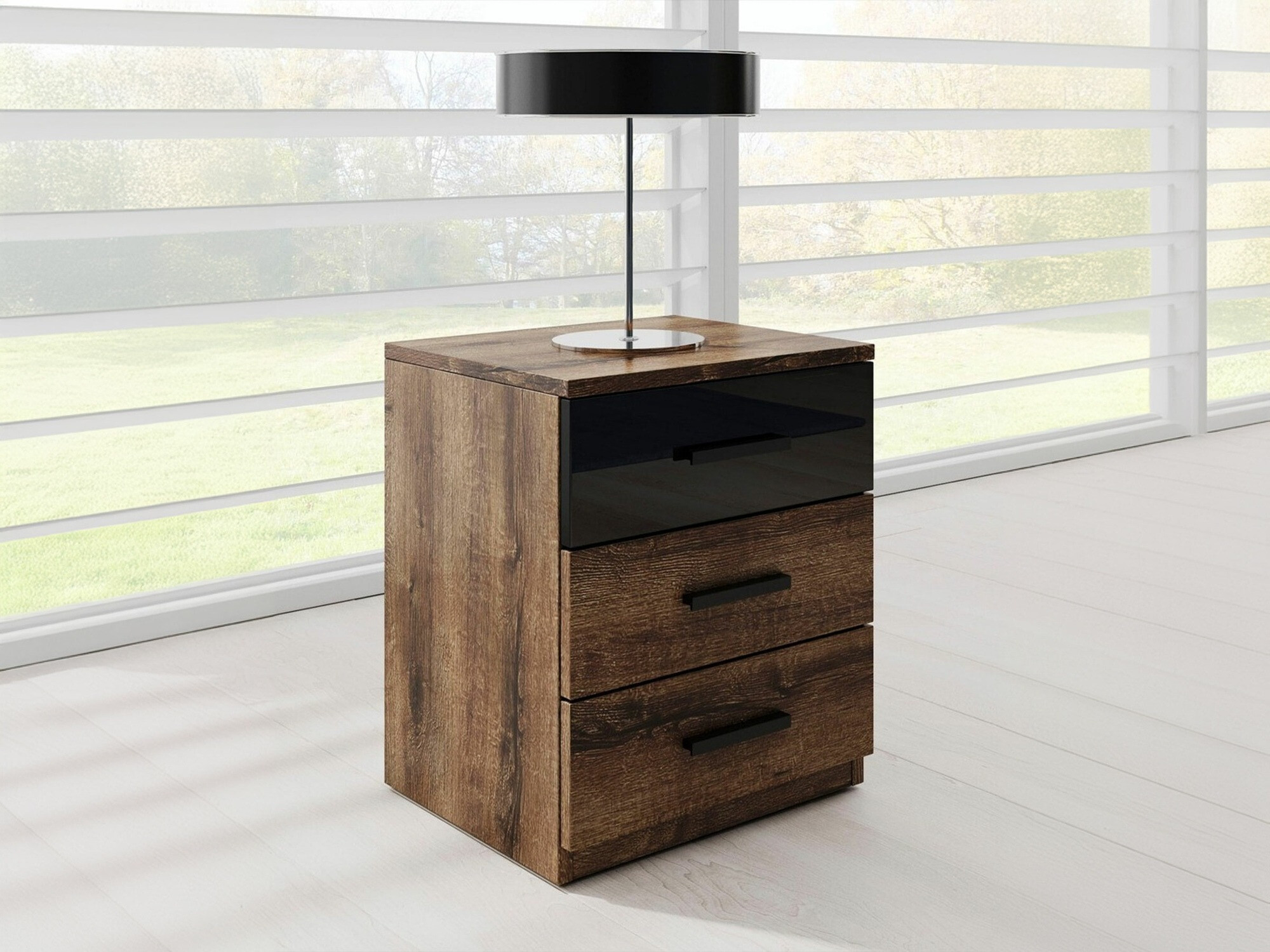Bedside table Levruvu 107 (Monastery oak + Black)