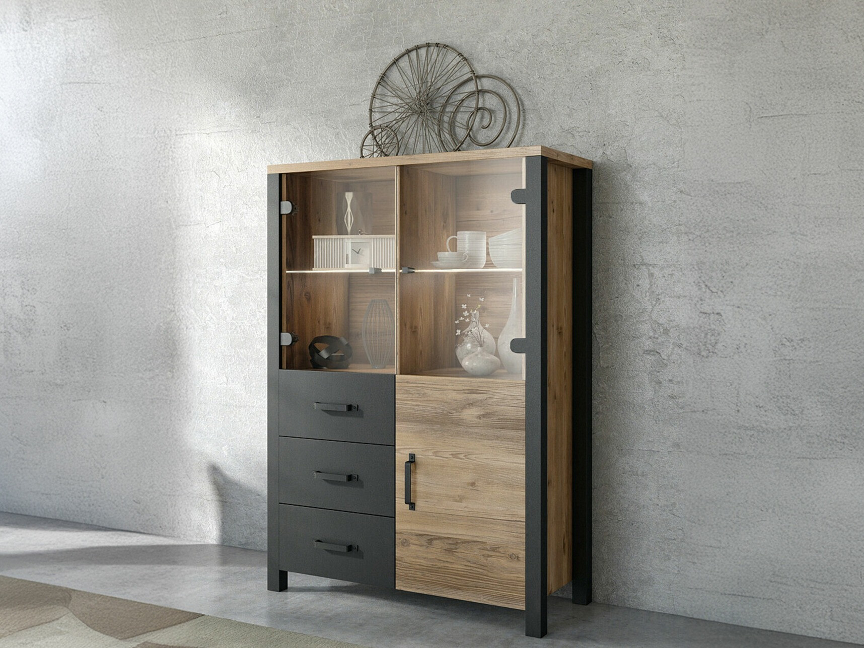 Bookcase Tornua 105 (Dark spruce + Matte black)