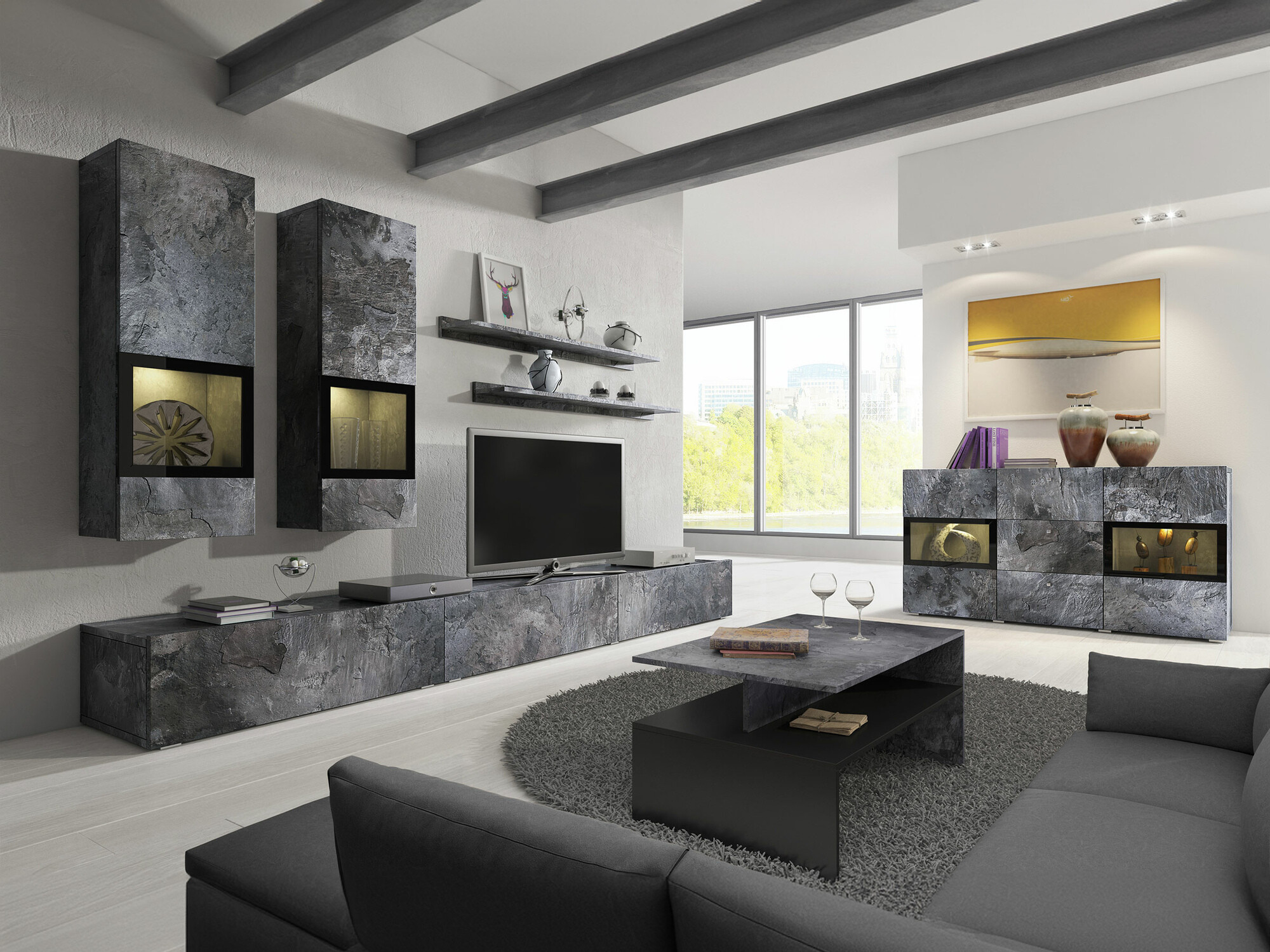 Living room set Serodeu 104 (Dark concrete)
