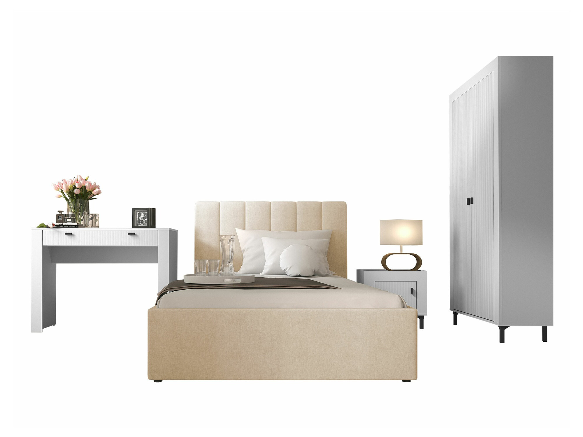 Bedroom set Mormavu 112 (Matte white + Beige)