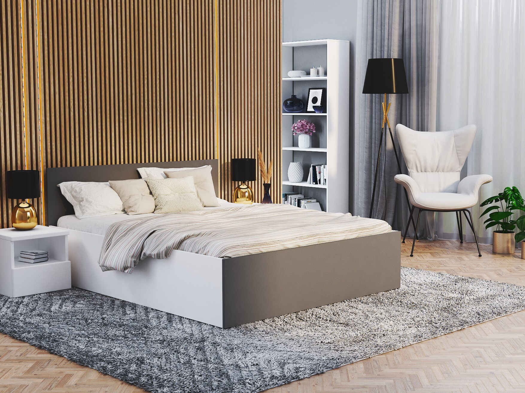 Bed Aurora 145 (White + Grey)