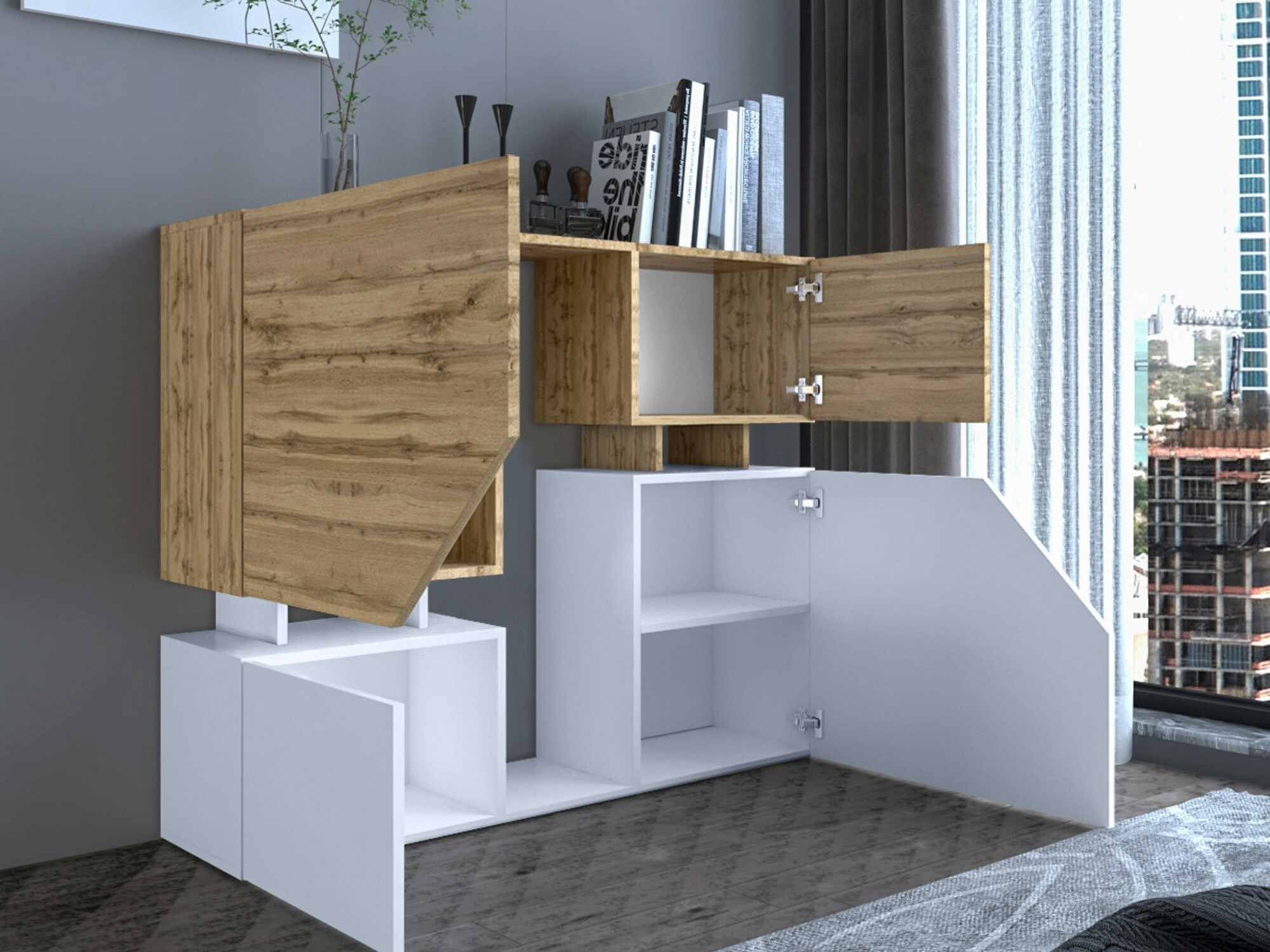 Living room set Comfivo Daldune II (White + Wotan Oak)