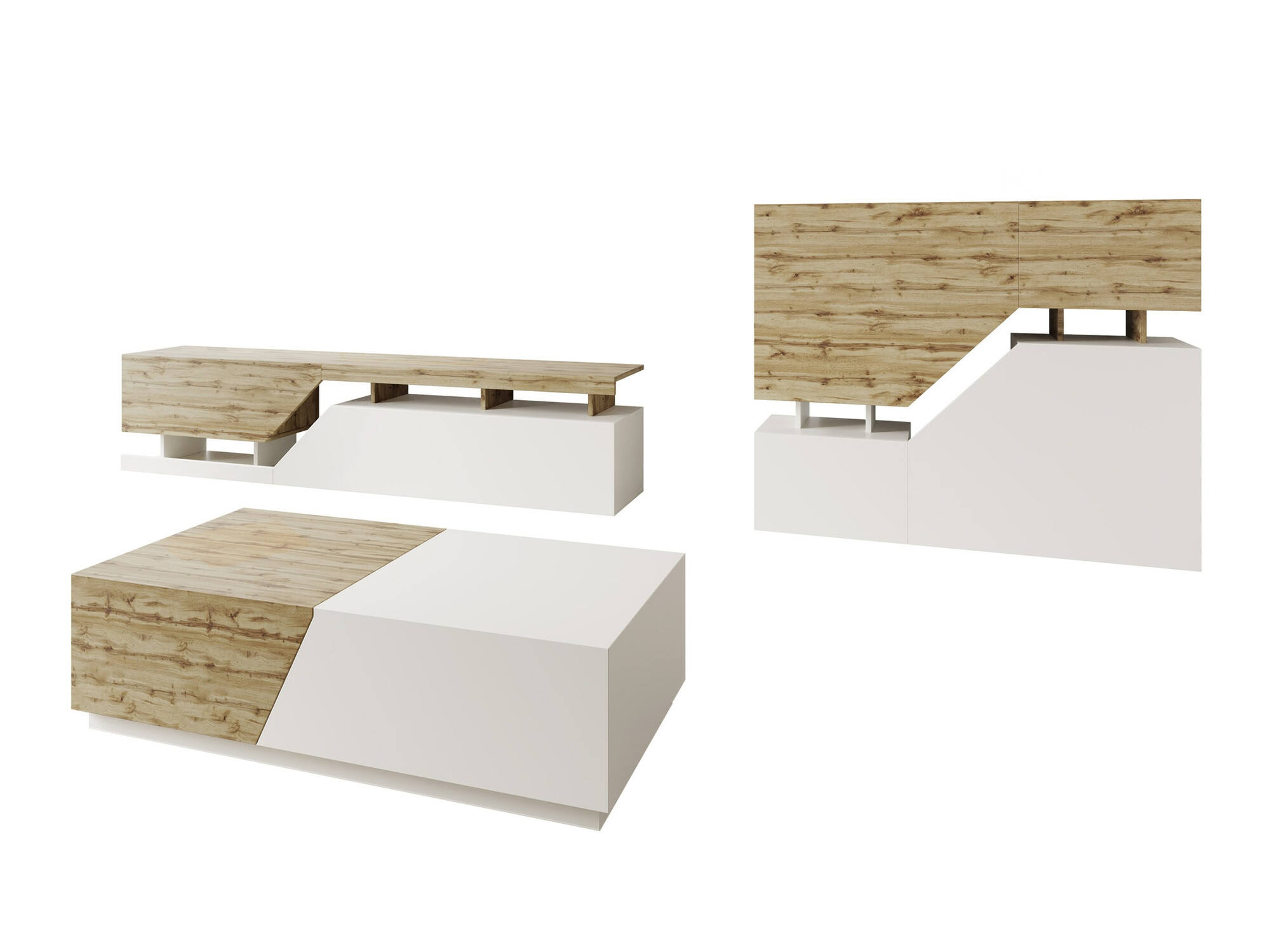 Living room set Comfivo Daldune II (White + Wotan Oak)