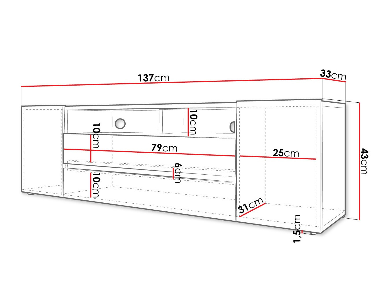TV stand Ager (White + Glossy white)