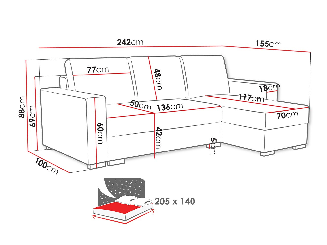 Corner sofa Columbus 187 (Neve 16)