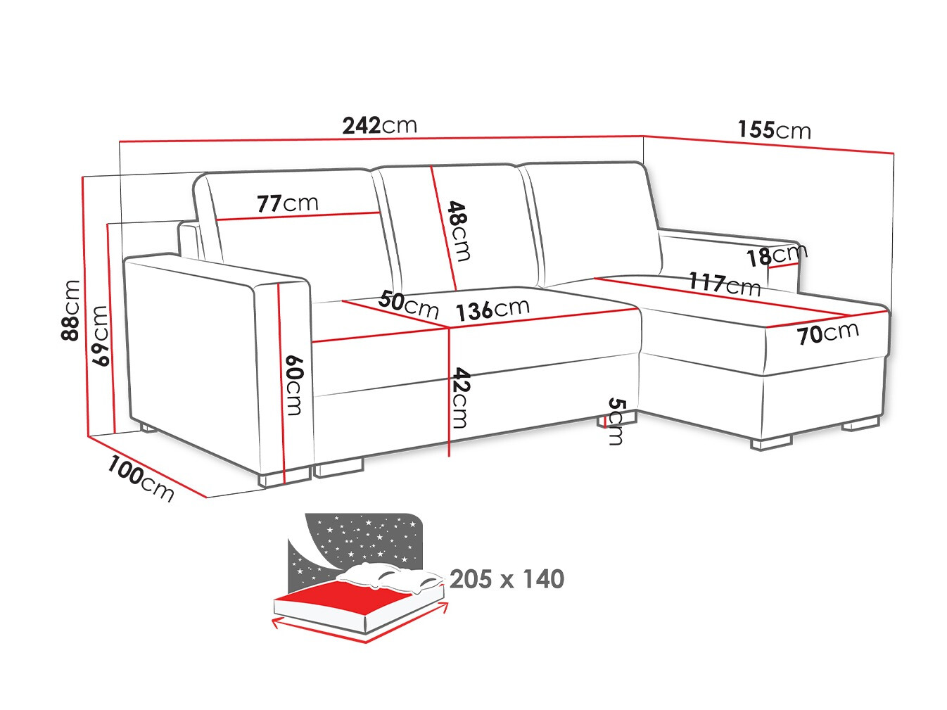 Corner sofa Columbus 187 (Neve 34)