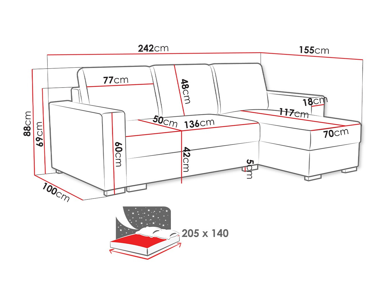 Corner sofa Columbus 187 (Neve 77)