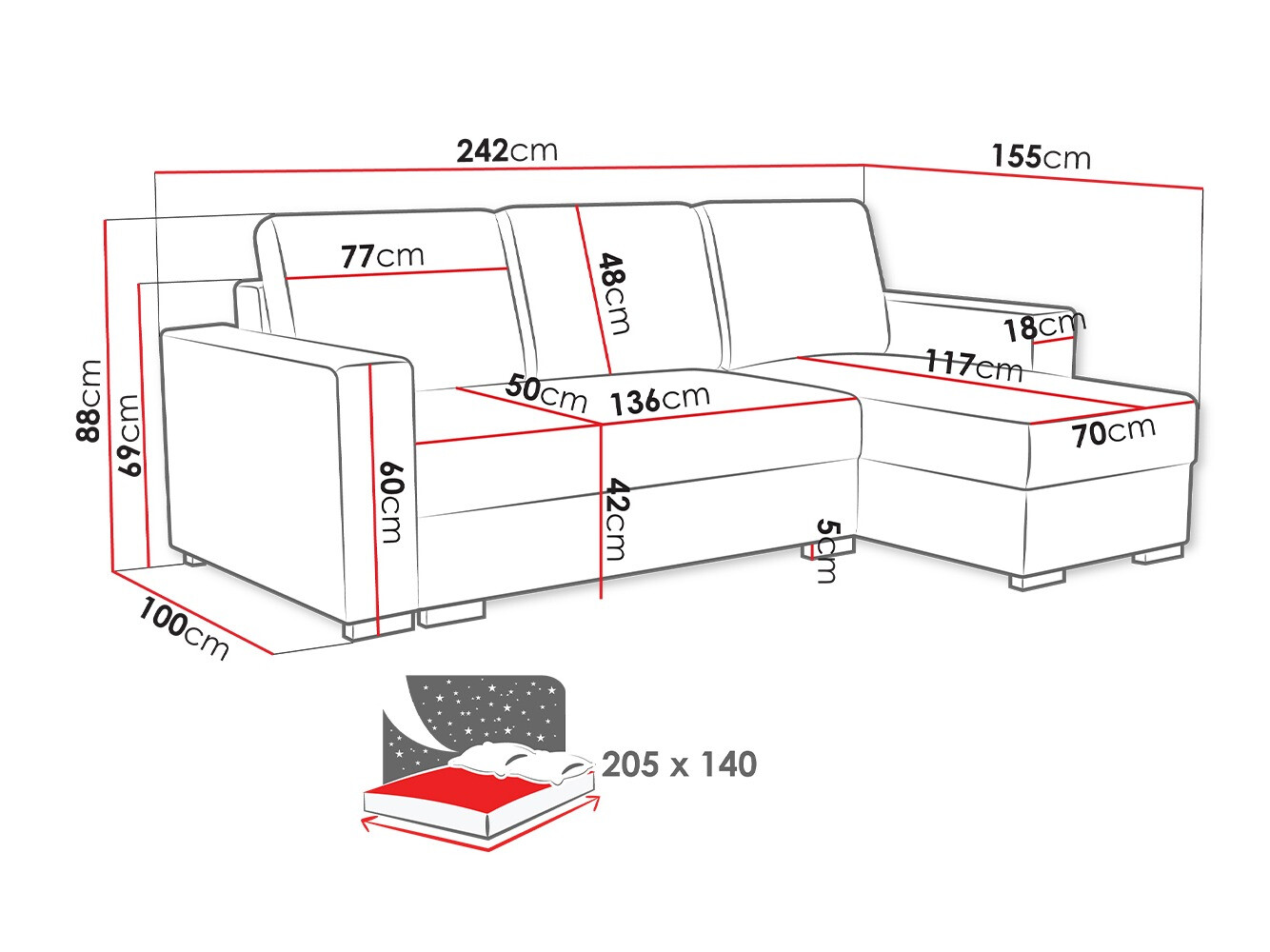 Corner sofa Columbus 187 (Neve 80)