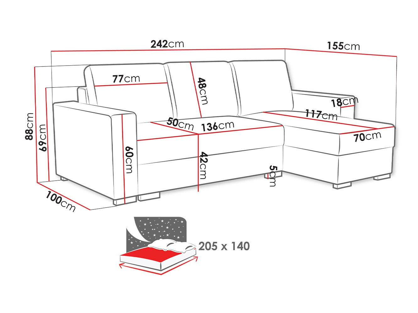 Corner sofa Columbus 187 (Neve 90)